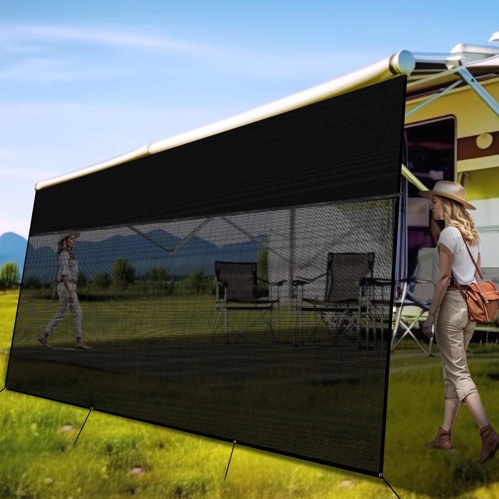 RVINGPRO RV Awning Shade Screen with Zipper 9 x 143