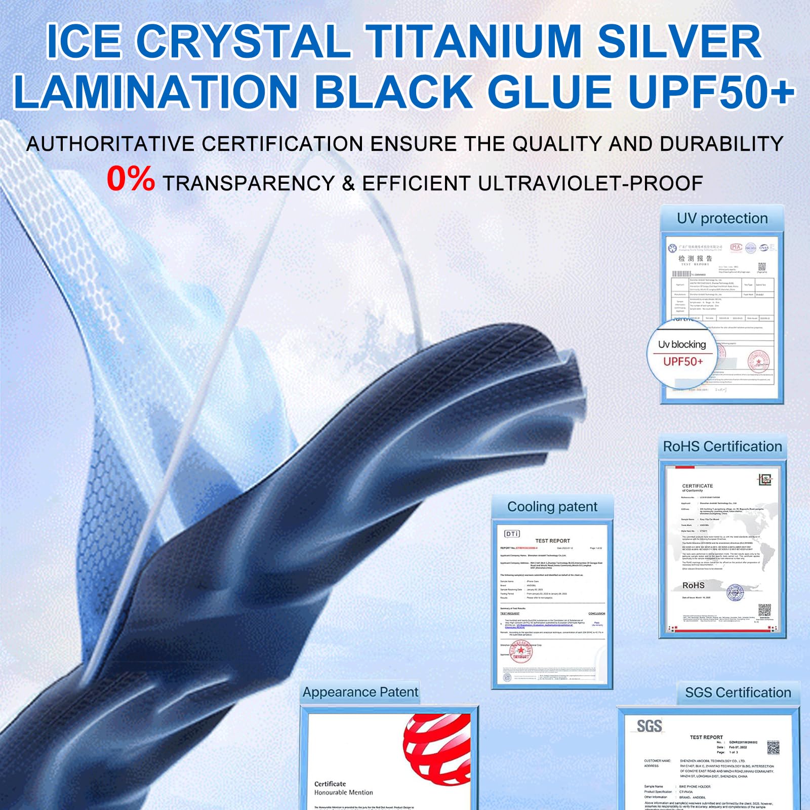 Windshield Sun Shade Umbrella - 5 Layer Ice Crystal Nano Coating UPF50+, Car Sunshades for Windshield with Scratch Resistant Dra