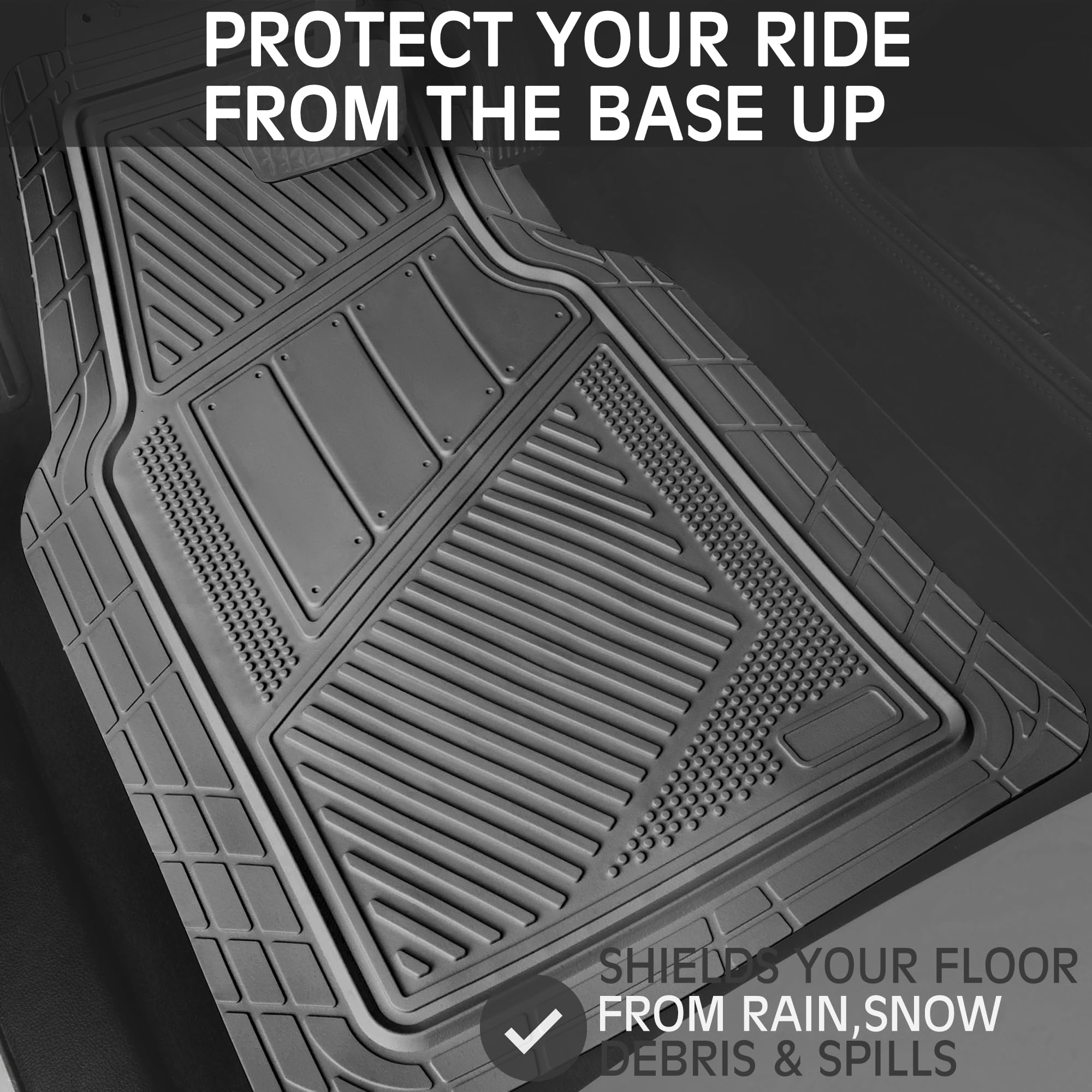 Car Pass Heavy Duty Rubber Floor Mats Gray Car Mats Full Set With Trunk Cargo Liner - Universal Waterproof Floor Mats For Car Su