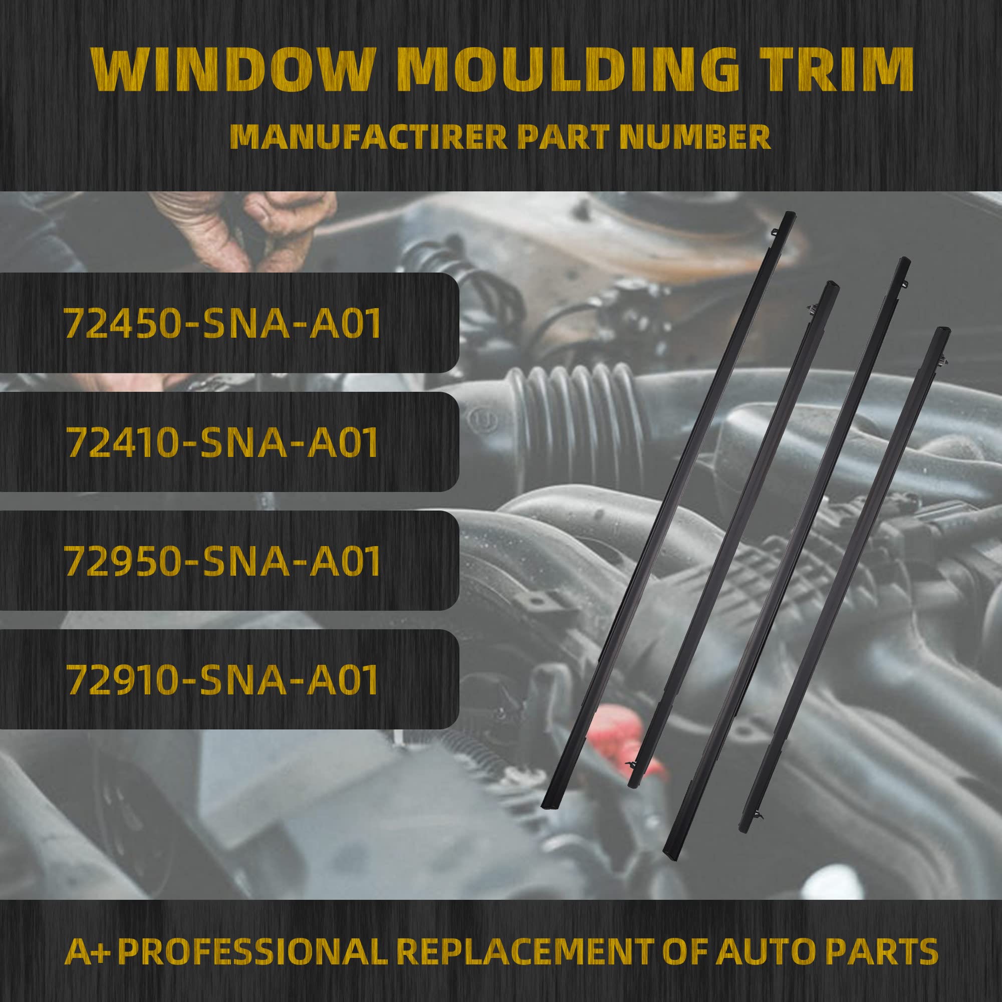 Dasbecan 4Pcs Weatherstrip Window Seal Car Window Moulding Trim Compatible With Honda Civic 2006-2011 Replaces#72450-Sna-A01 72410-Sna-A01 72950-Sna-A01 72910-Sna-A01