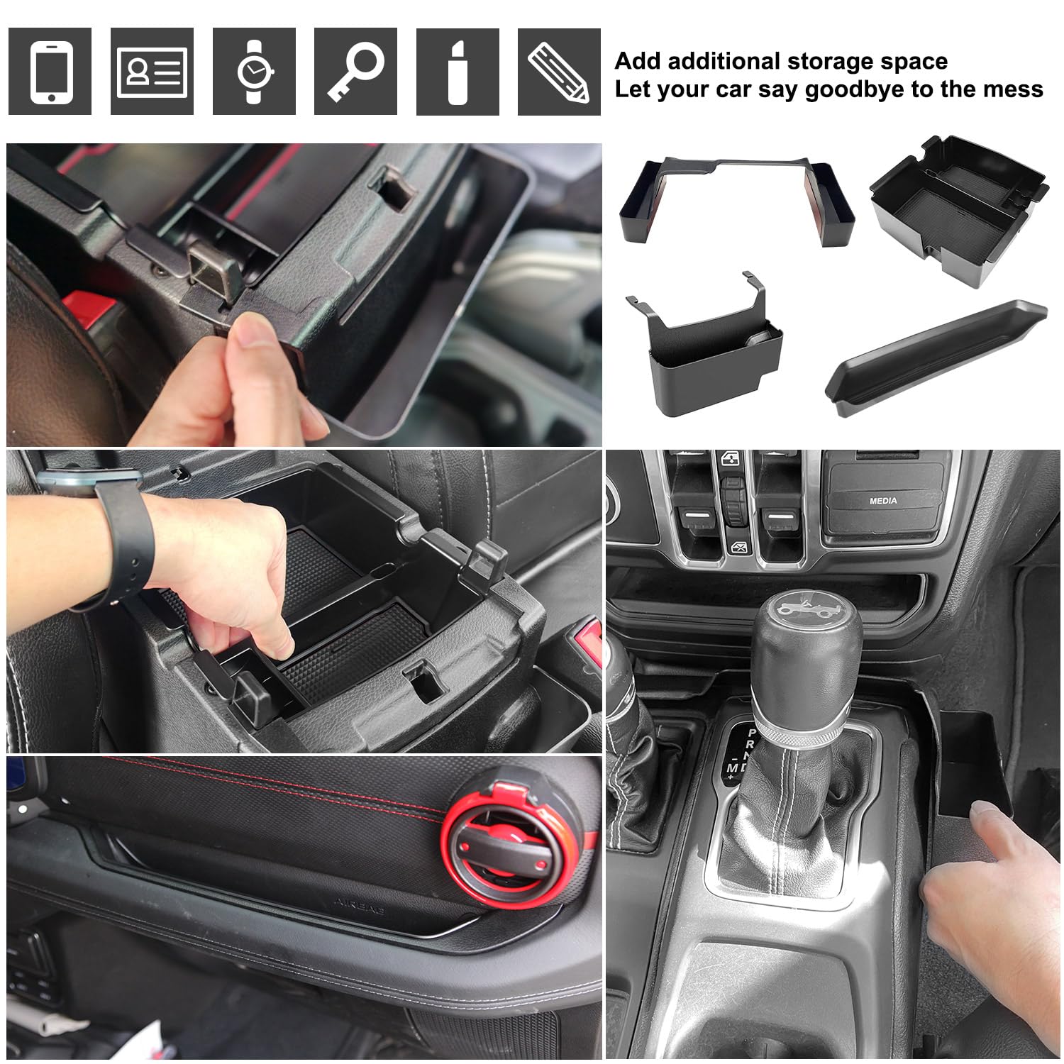 Center Console Organizer Fit For 2024 2025 Jeep Wrangler Jl Jlu&Gladiator Jt Gear Shift Console Side Tray Grab Bar Tray Passenge