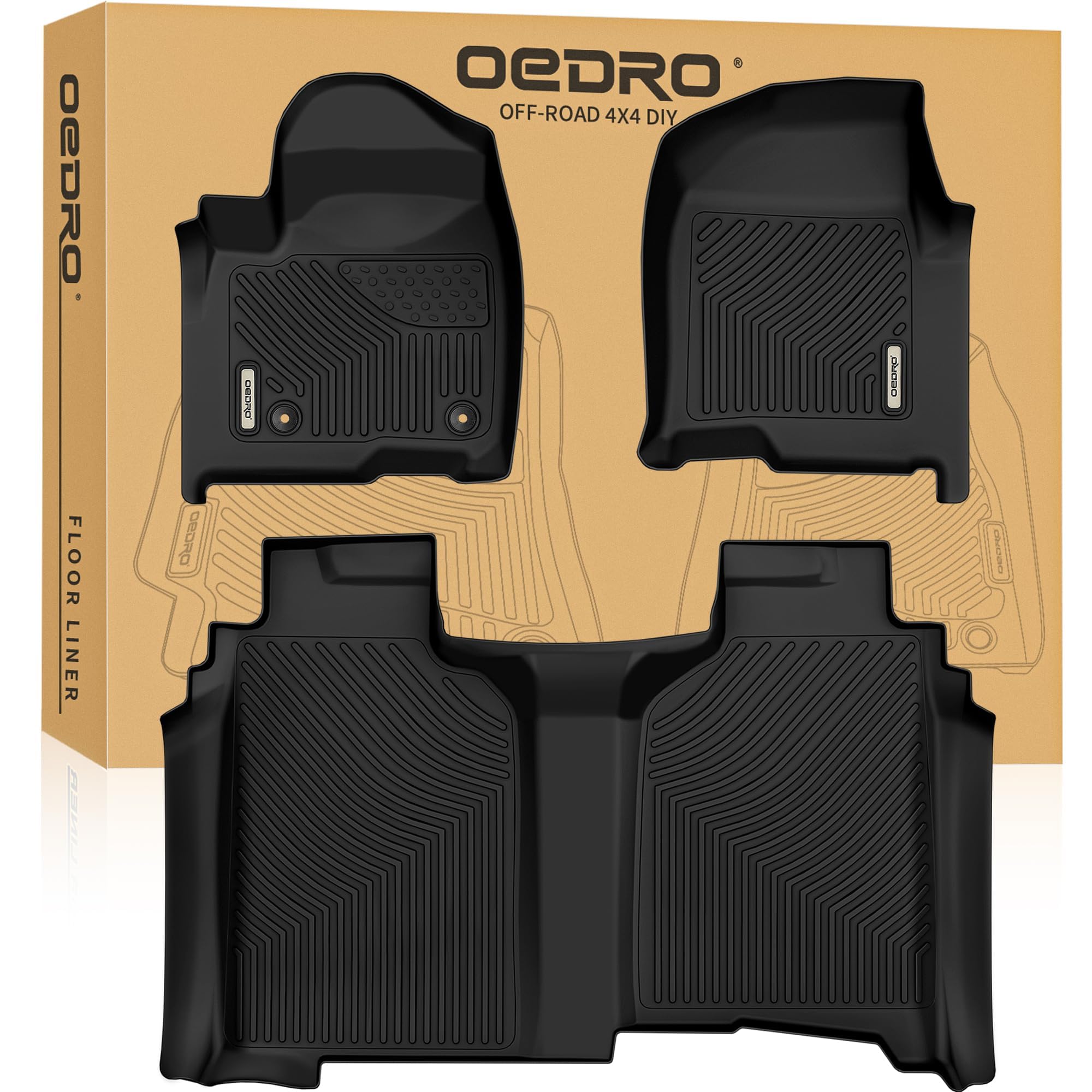 Oedro Floor Mats Fit For 2019-2025 Chevy Silverado/Gmc Sierra 1500 & 2020-2025 Silverado/Sierra 2500Hd/3500Hd Crew Cab Tpe Floor