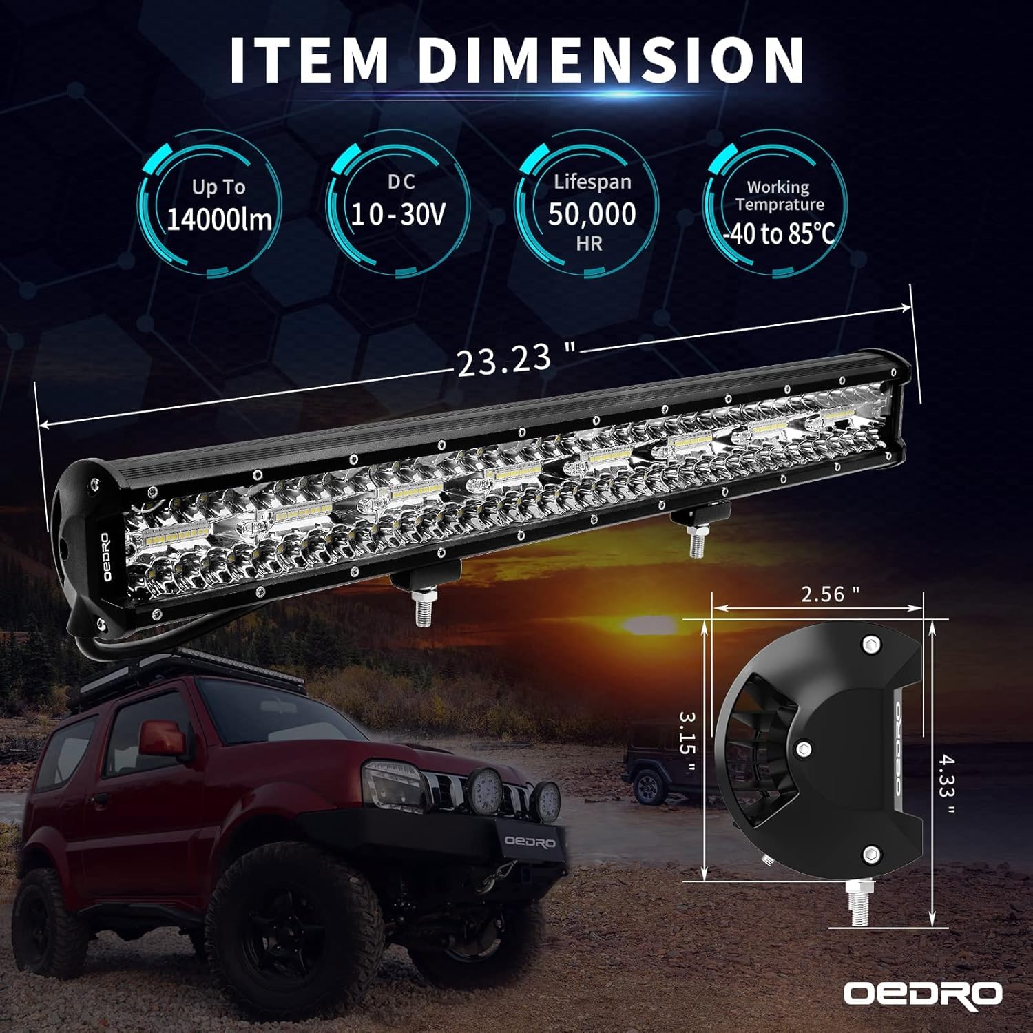 Oedro Led Light Bar 23 Inch 552W, Tri-Row Spot Flood Combo Led Driving Light 43400Lm + Wiring Harness, Ip68 Off Road Lamp Fit Fo