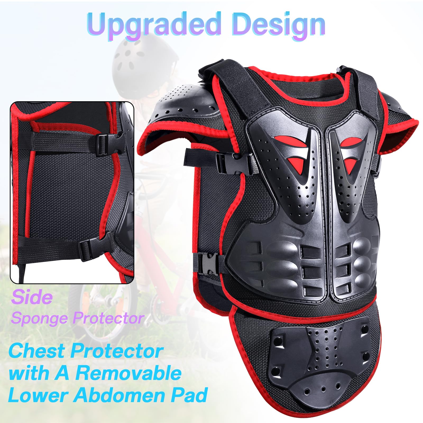 Starknightmt Upgraded Kids Motorcycle Armor Suit Teen Dirt Bike Gear Riding Protective Set For Cycling, Skateboarding, Skiing, Skating, Off-Road (Red)