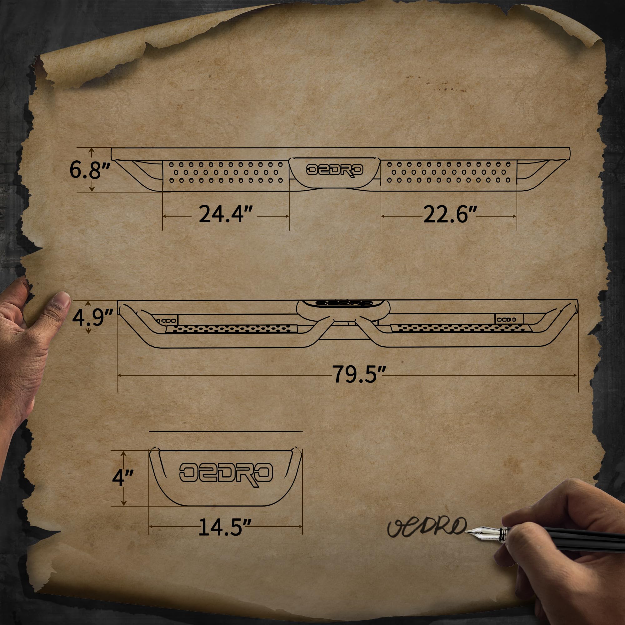 OEDRO Wheel to Wheel Running Boards Compatible with Toyota Tacoma Double/Crew Cab 2024 2025-6 Inch Bed Access Side Steps with Tw