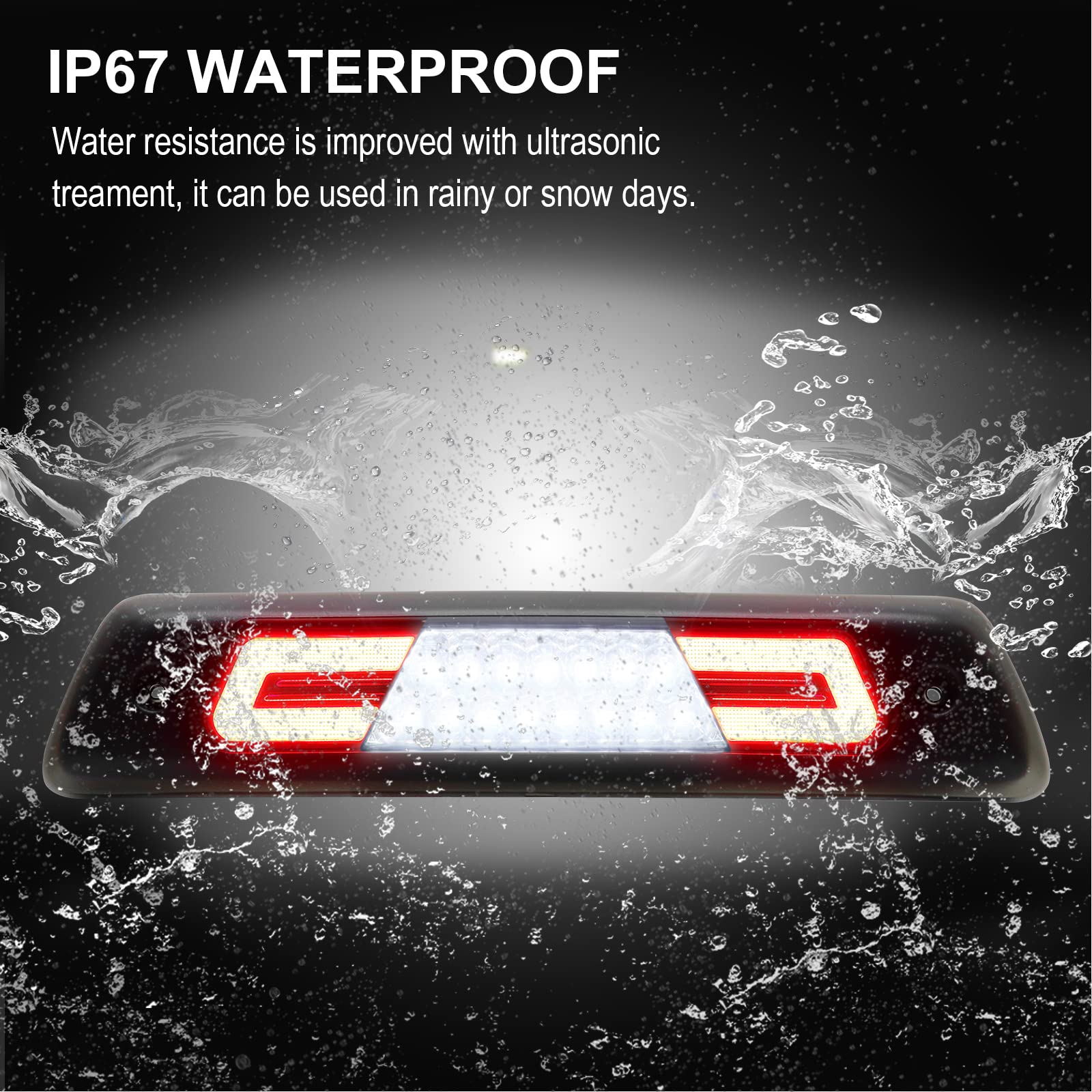 R&F Auto Led Smoked Lens Third Brake Light Replacement For F150 (2009-2014) High Mount Stop Lamp Tail Rear Cab Roof Cargo Lights With Seal Foam Gaskets