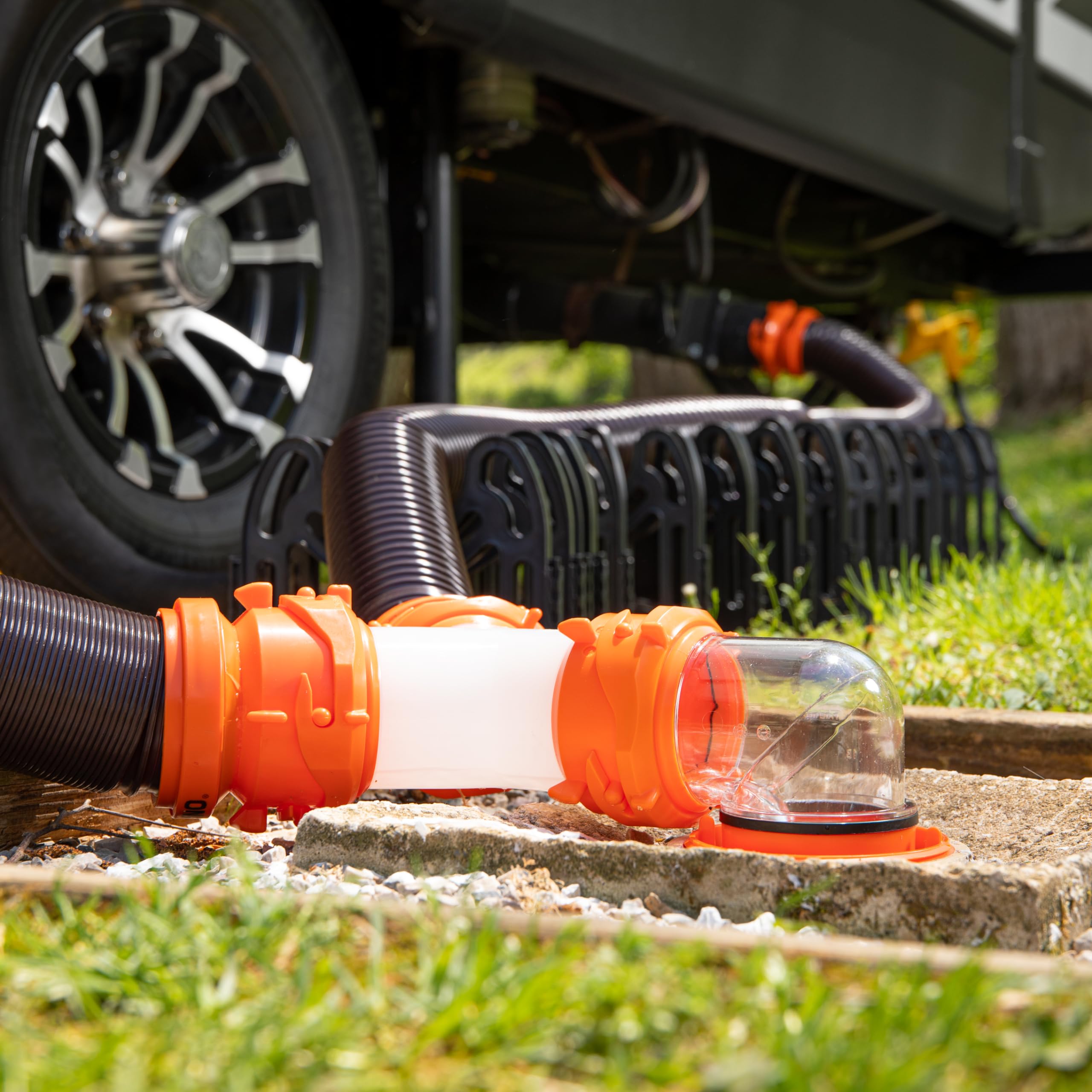 Camco Rhinoflex Clear Rv Sewer Hose Elbow With 4-In-1 Adapter - Features A 360-Degree Fitting Rotation And Built-In Gasket For O