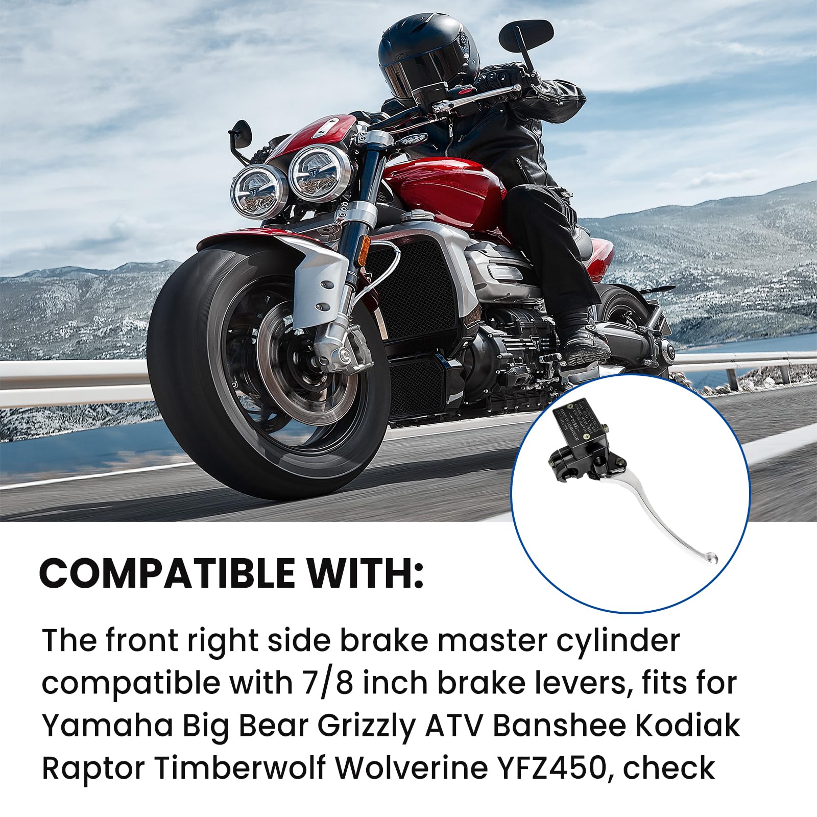 Luxlead 7/8 Brake Master Cylinder Kit Handlebar Front Right Side Brake Lever Compatible With Atv Banshee Yamaha Grizzly Kodiak Raptor Timberwolf Wolverine Yfz450