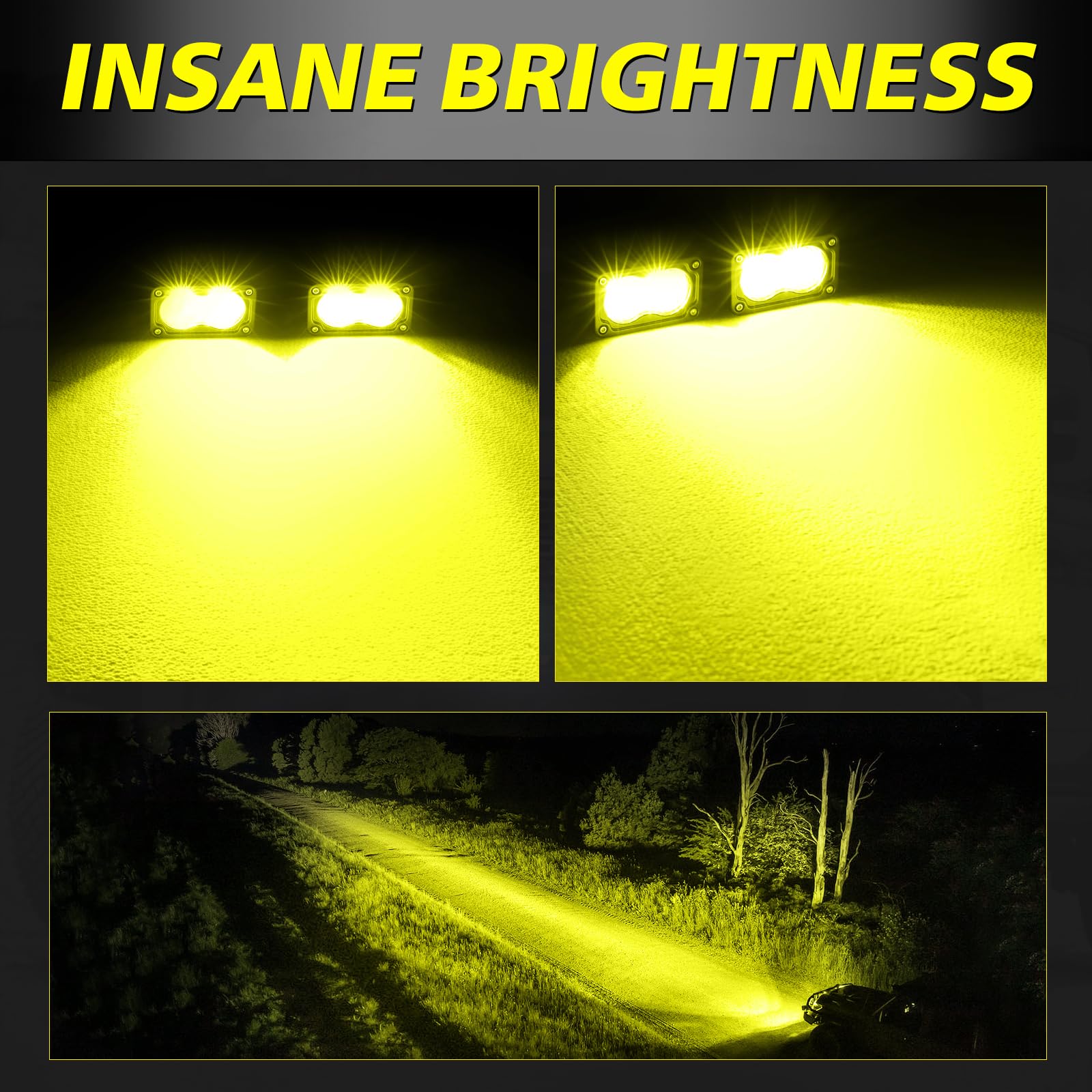 Akd Part Yellow Led Pods, 3 Inch Flood Cree Led Fog Lights 40W Yellow Small Chase Pod Lights Ditch Lights Off Road Driving Light