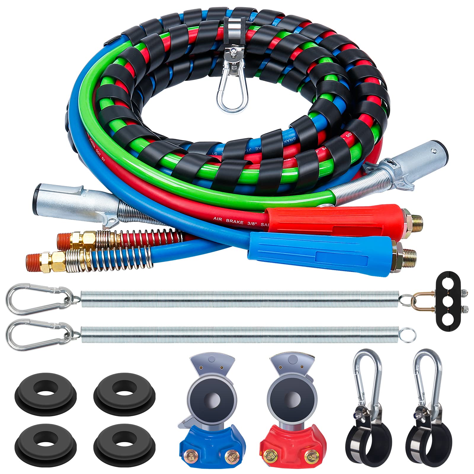 CheeMuii Semi Truck Air Lines Kit 12 FT 3 in 1 ABS Power Air Line Air Hoses with Gladhands and Tender Spring Kit for Semi Truck 