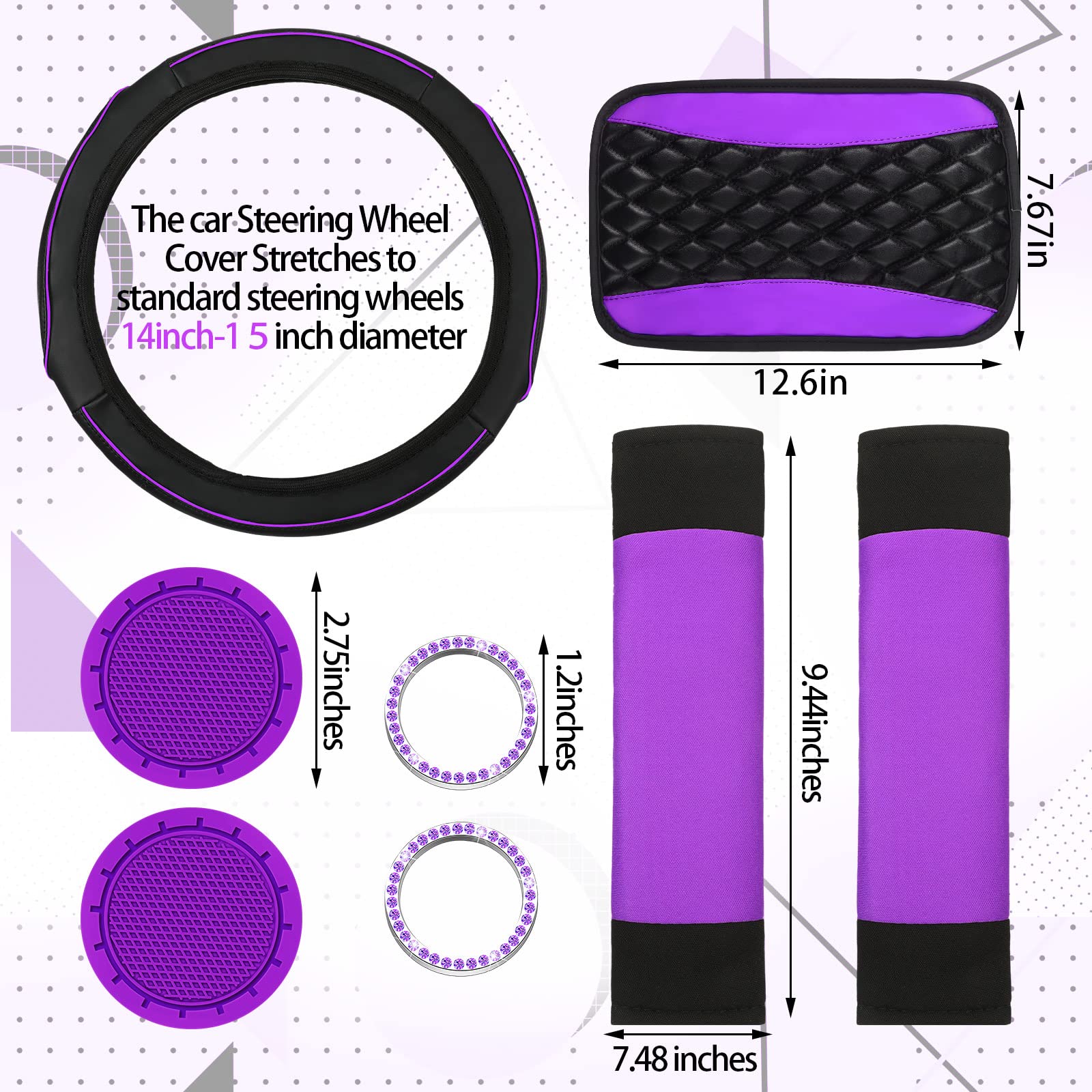 Sinmoe 17 Pcs Car Seat Covers Full Set, Steering Wheel Cover Center Console Pad Armrest Cover Seat Safety Belt Pad Seatbelt Cove