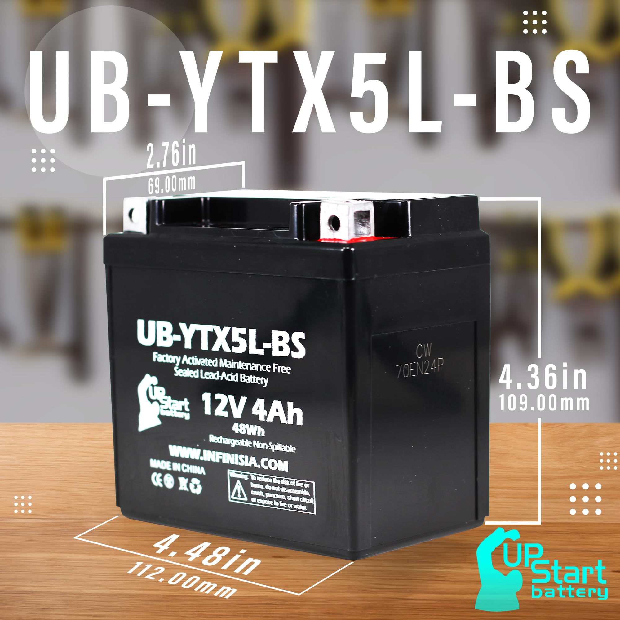 Ytx5L-Bs Battery Replacement (4Ah, 12V, Sealed) Factory Activated, Maintenance Free Battery Compatible With - 2006 Honda Crf150F