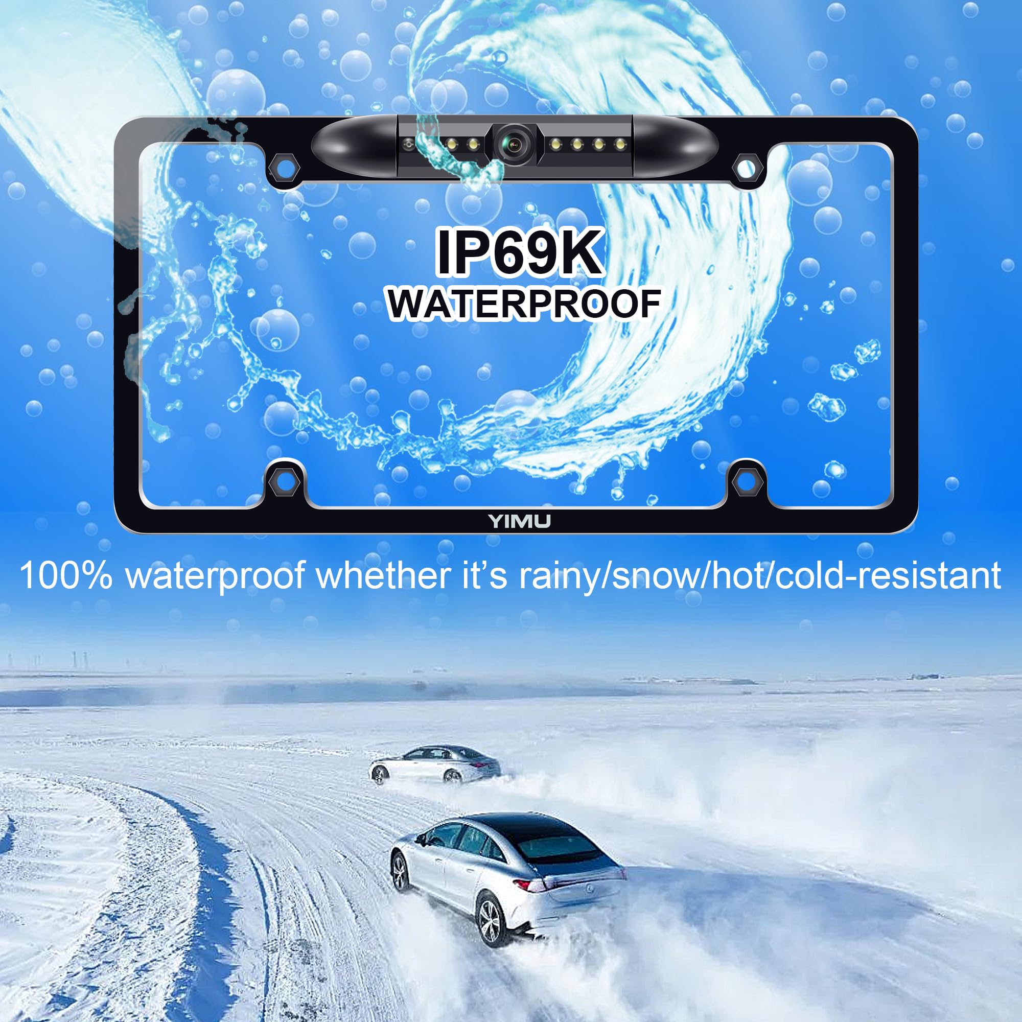 Yimu License Plate Frame Backup Camera Hd Rear View Reverse Camera With 7 Led Night Vision 150 Degree Viewing Angle, Waterproof,