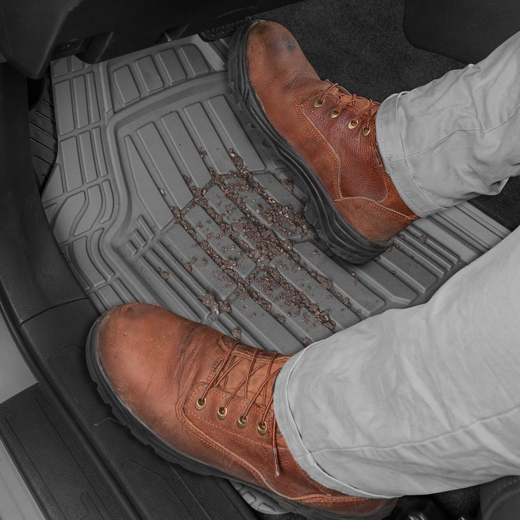 CAT ToughRide Heavy-Duty 4 Piece Rubber All Season Floor Mats for Car Truck Van SUV, Gray - Premium Trim to Fit Car Floor Mat, A