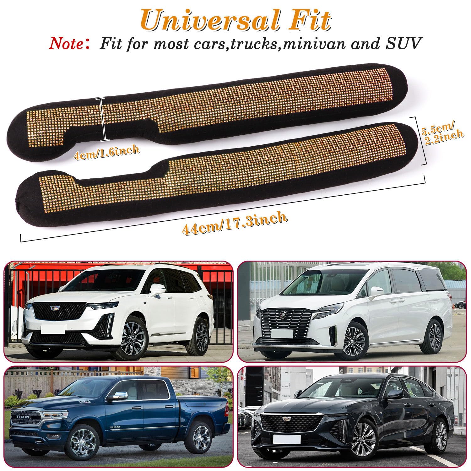 Tobequeen Beige Seat Gap Filler, Handmade Crystal Diamond Rhinestone Champagne Bling Car Accessories For Women, Universal Fit Fo