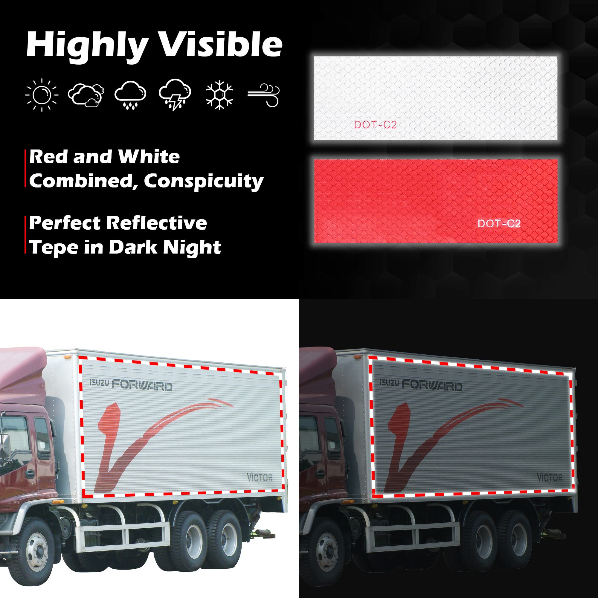 Llpt Reflective Tape 1/2    X 33 Ft Dot-C2 High Visibility Safety Tape Flexible Waterproof Intense Reflector For Trailer Truck C