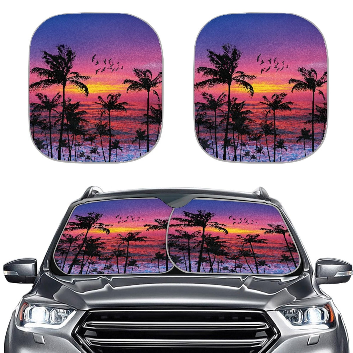 Huisefor Beach Style Auto Windshield Sunshade,Palm Tree Printed Car Windshield Sun Shade,2 Pieces Shade Foldable Blocks Sun Viso