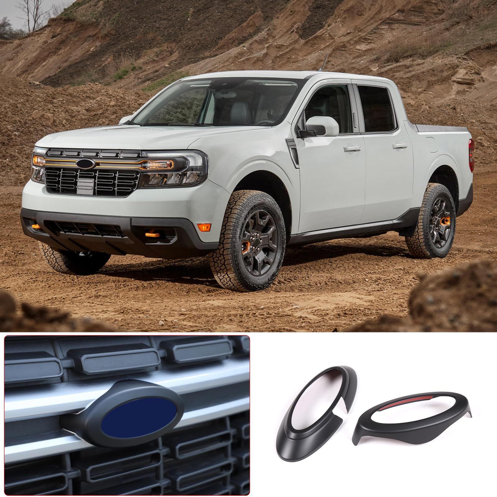 For Ford Maverick 2022-2024 Front Rear Tailgate Emblem Sticker Frame Trim Emblem Decoration Cover Logo Emblem For Maverick Accessories (Matte Black)