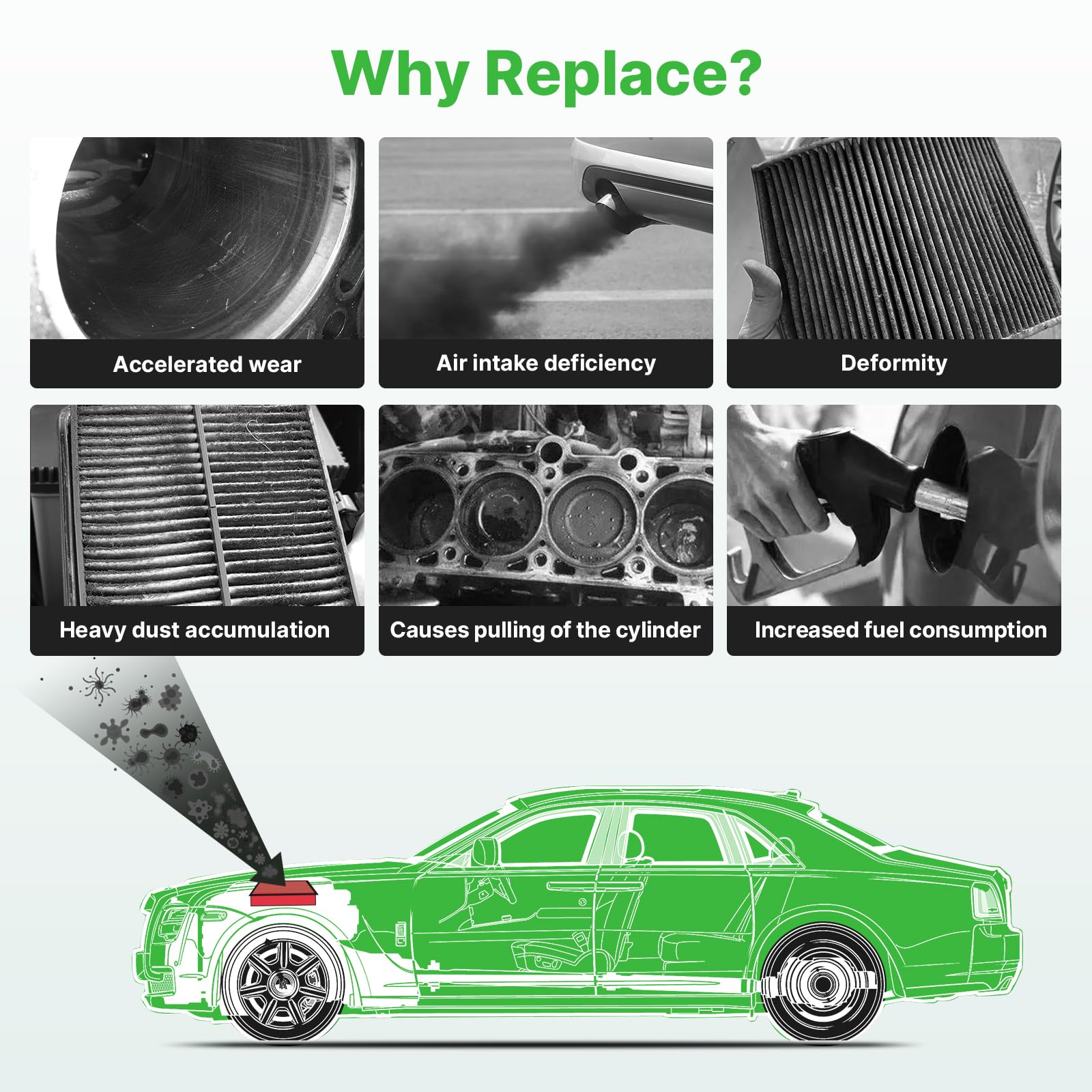 RVgolf 2PCS Engine Air Filter Fit for Silverado 1999-2019, Suburban 2000-2019, Tahoe2000-2019, Sierra1999-2019, Yukon 2000-2019