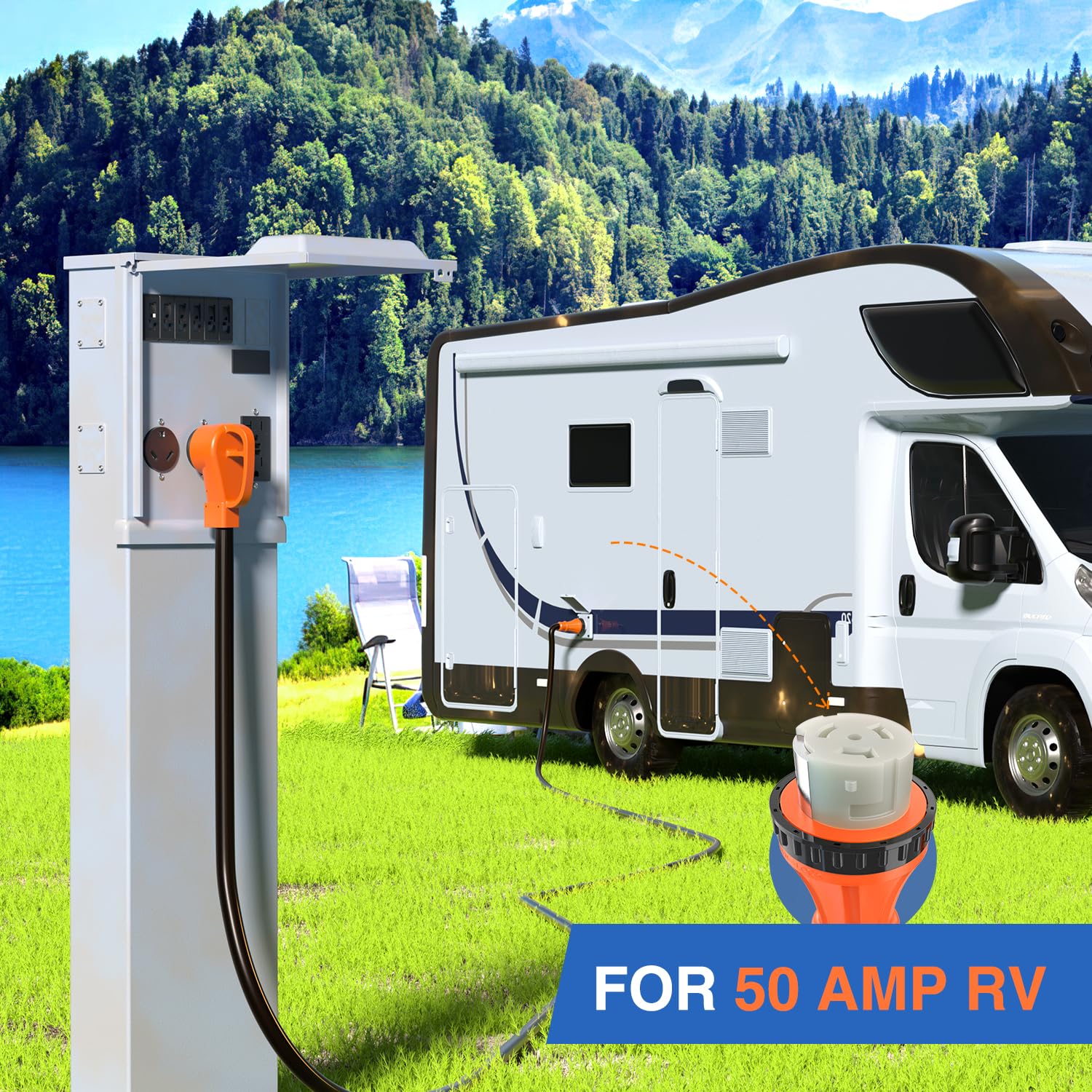 Nilight 50 Amp 25Ft Rv Locking Extension Cord 250V Heavy Duty 6/3+8/1 Gauge Pure Copper Stw Wire Etl Listed 4 Prong 14-50P Ss2-5