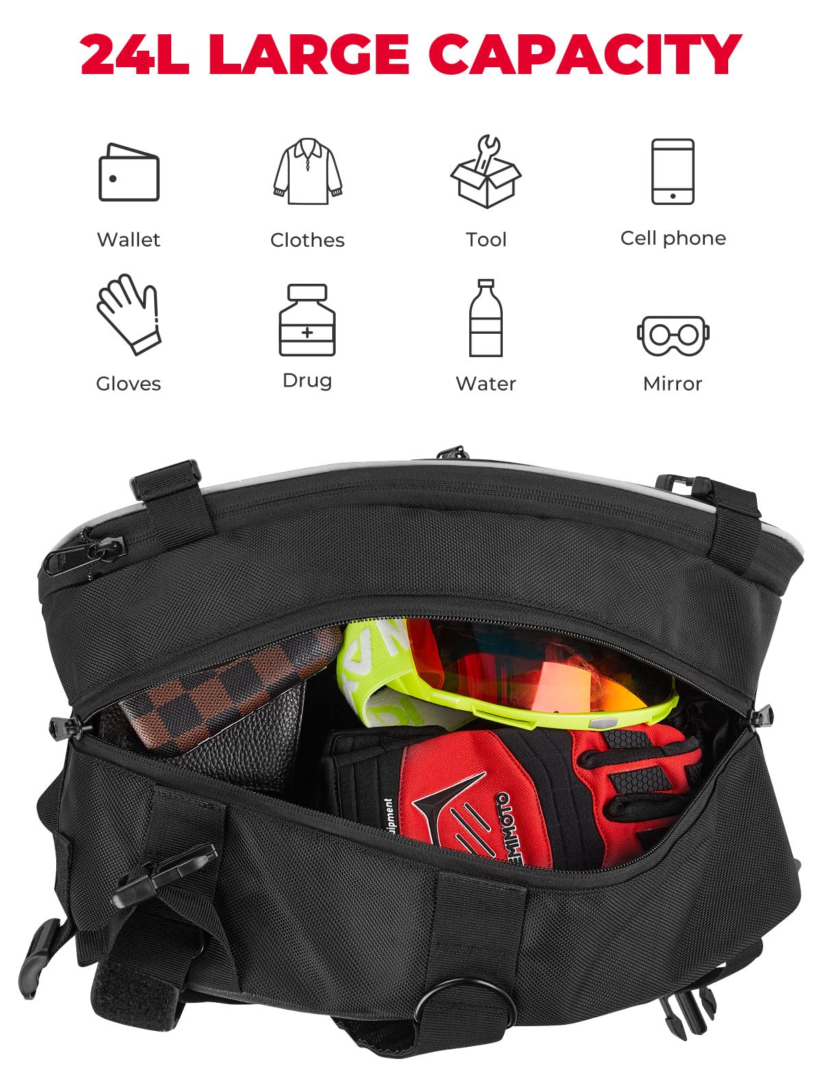 Kemimoto Motorcycle Saddlebags, 24L Large Capacity Storage Saddlebags With Rain Covers For Motorcycle Dirt Bike Dual Sport Motorcross Motorbike Racing Mountain Off-Road, Motorcycle Accessories