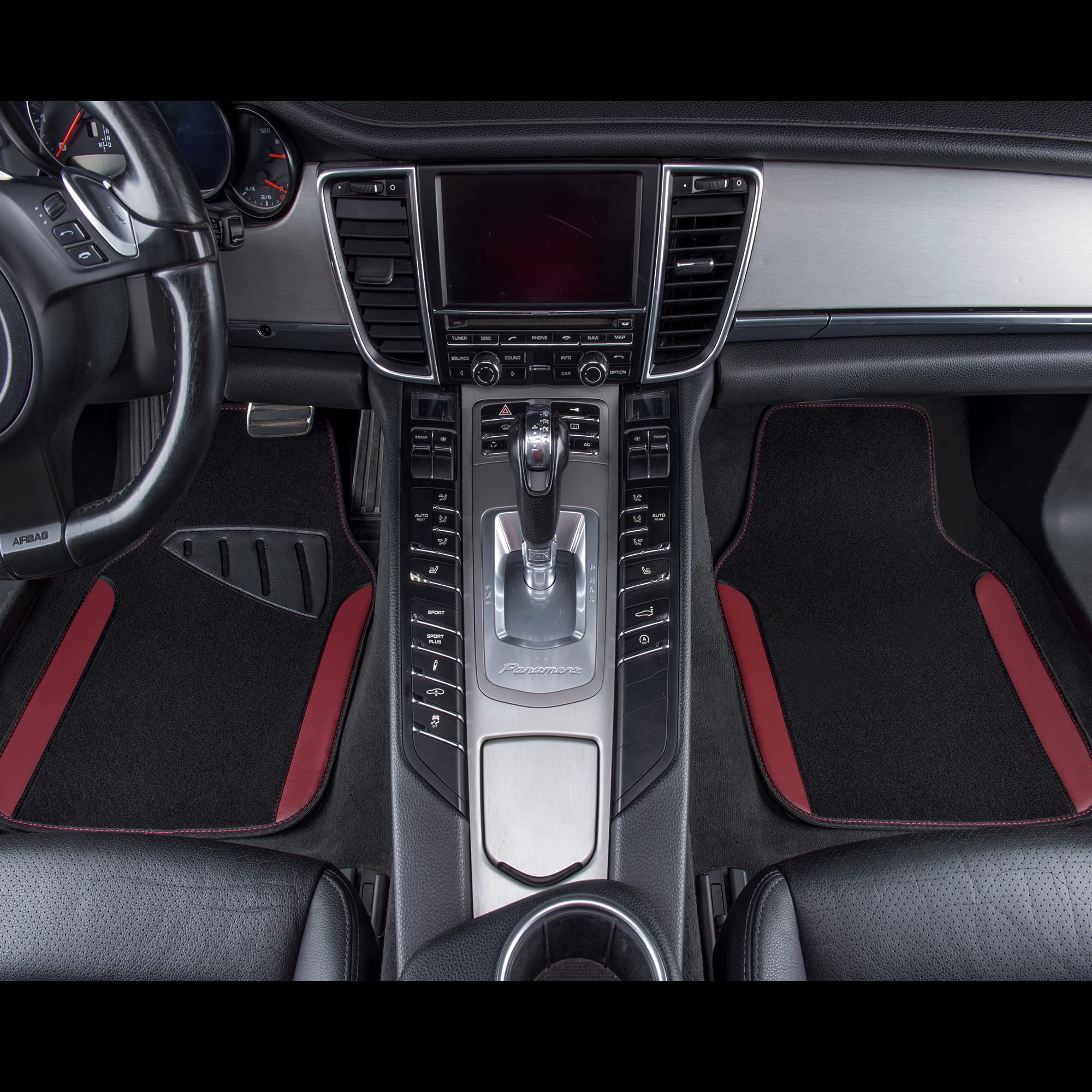 Car Pass Waterproof Universal Fit Car Floor Mats, Car Mats Fit For Suv,Vans,Sedans, Trucks,Set Of 4Pcs Car Carpet With Driver Heel Pad(Black And Burgundy)