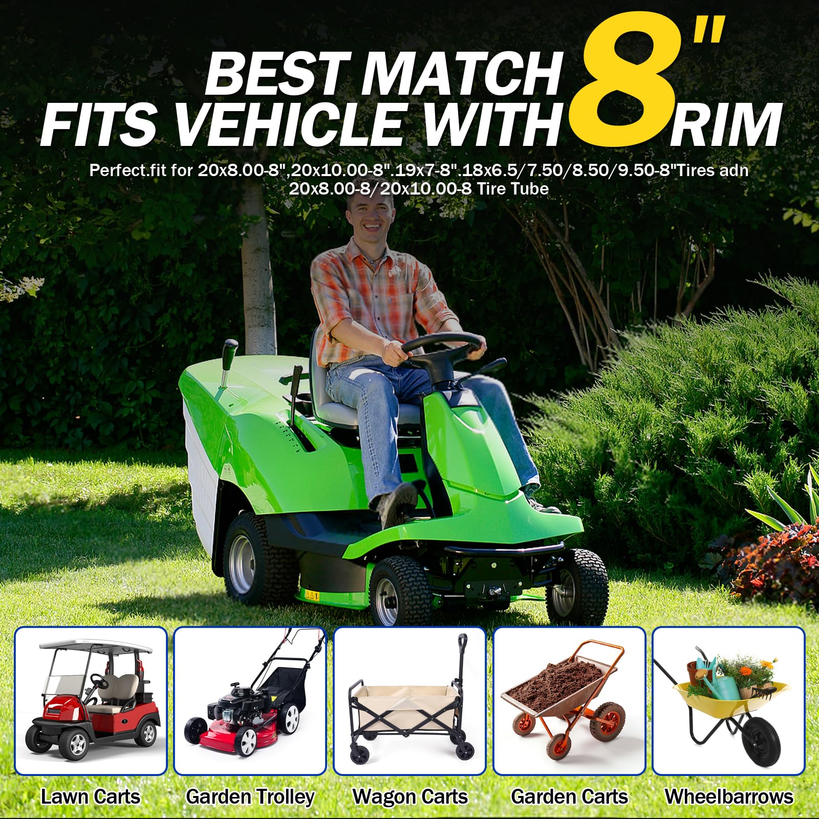 2Pack 20x10-8,20x8-8,20x10.00-8,20x8.00-8 Inner Tube, Heavy Duty Garden Trailer Tire Inner Tubes With TR-4 Straight Valve Stem F