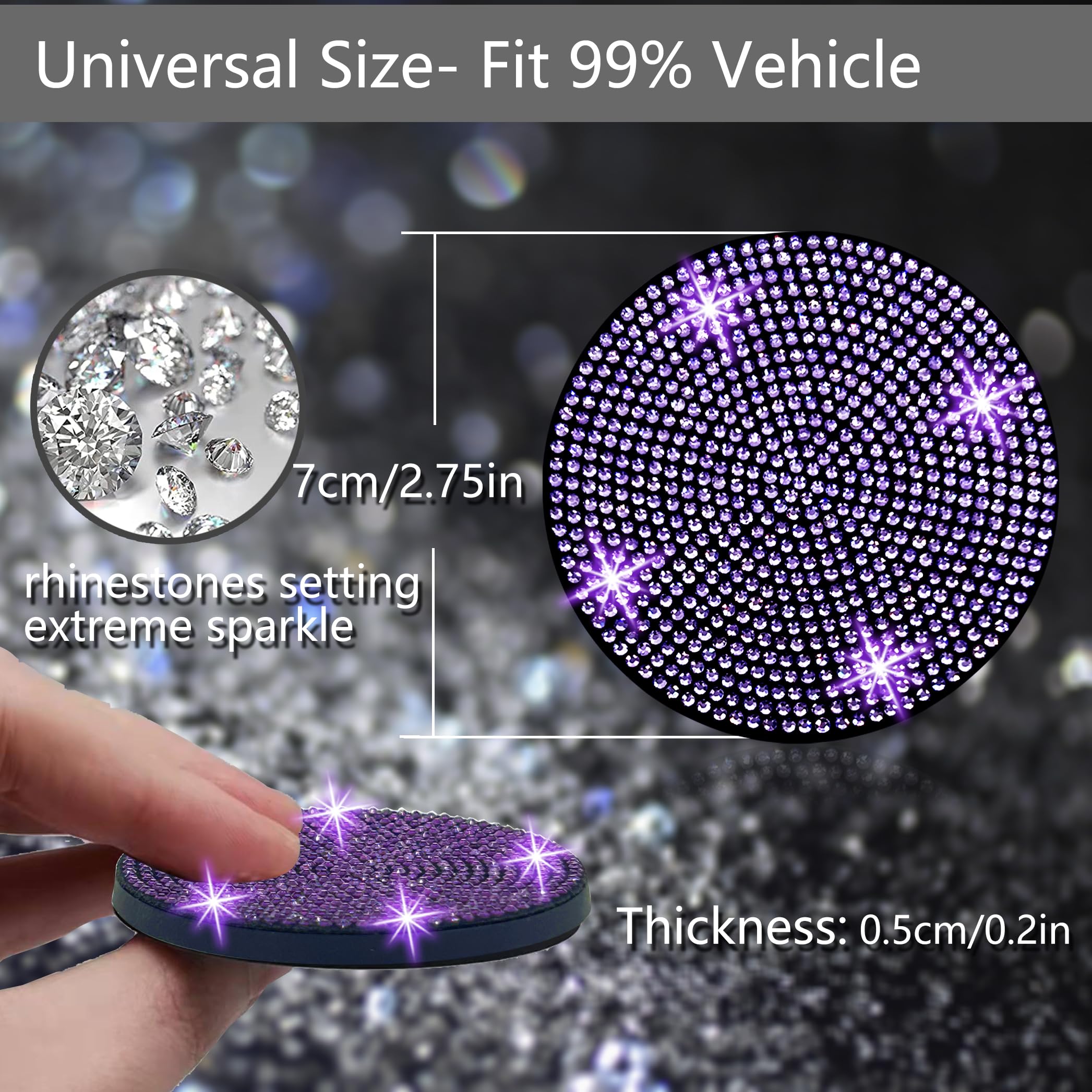 Nbtepem 4Pcs Bling Car Cup Holder Coaster, 2.75 Inch Anti-Slip Shockproof Universal Car Coasters Insert Bling Crystal Rhinestone