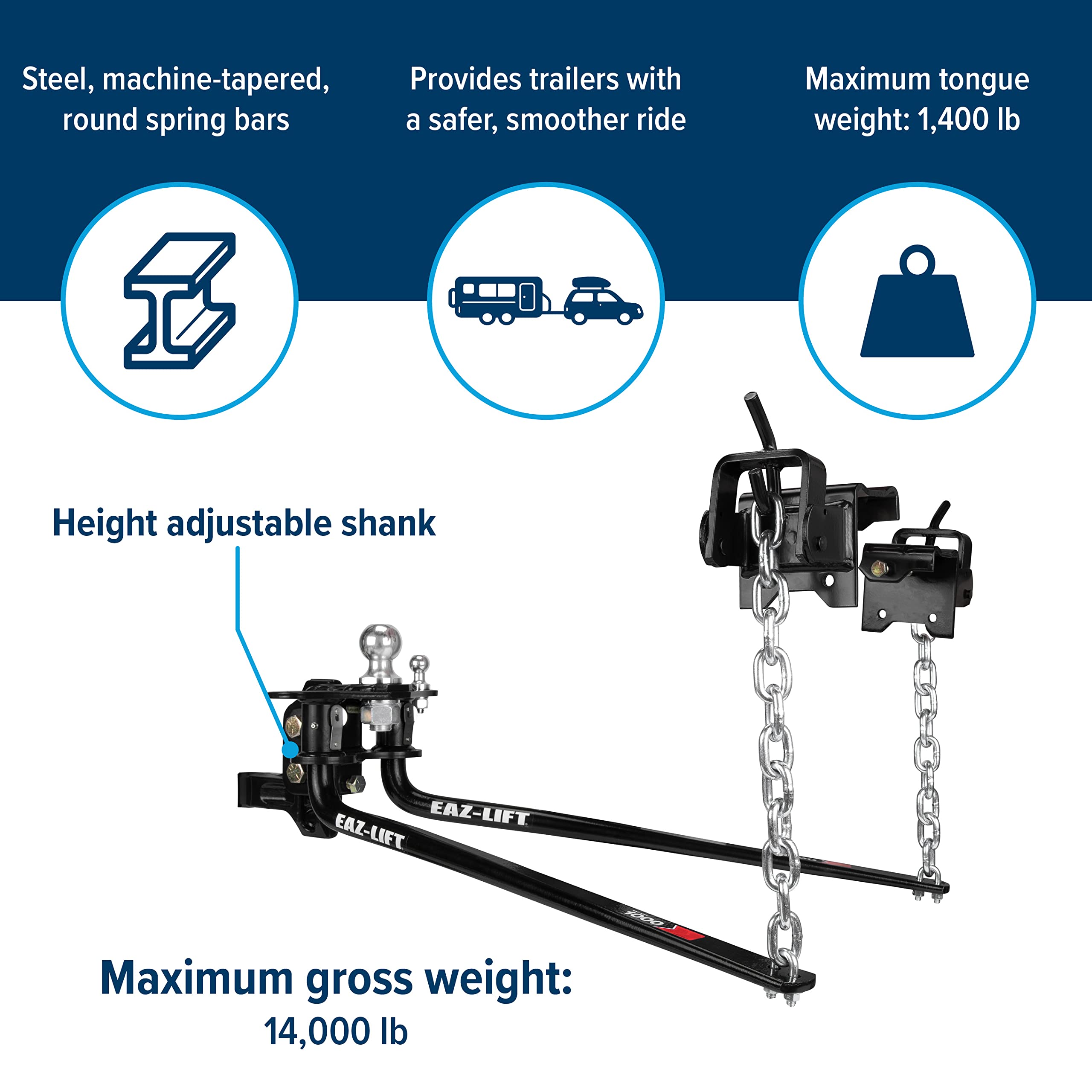 Camco Eaz-Lift Elite 600Lb Camper/Rv Weight Distribution Hitch - Adjustable Sway Control & Interchangeable Spring Bars - Pre-Installed Hitch Ball & Sway Control Ball - 800Lb Max Tongue Weight (48056)