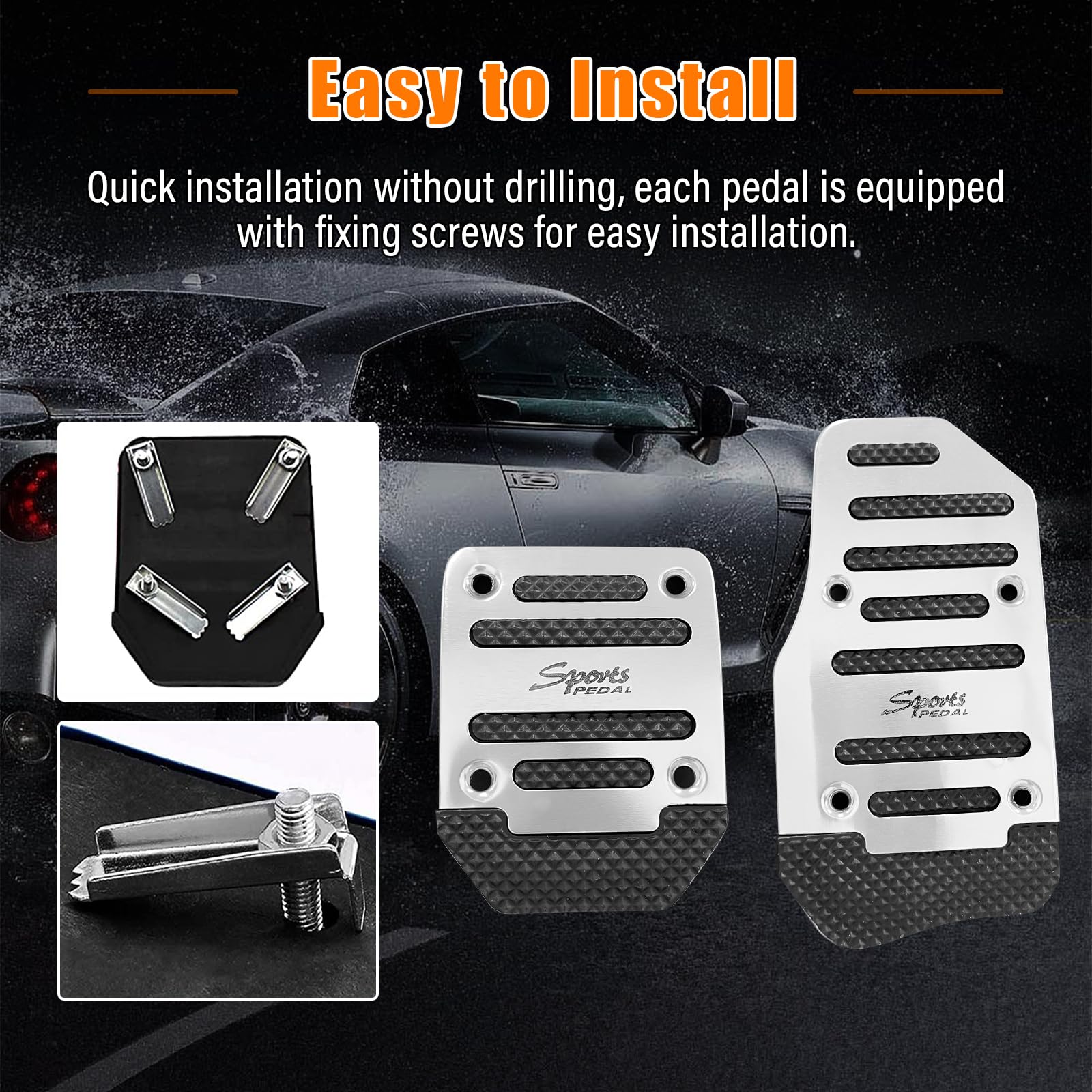 Ziciner 3PCS Non-Slip Car Pedal Pads, Manual Gearbox Gas Pedal Brake Pedal Cover, Aluminum Alloy Brake Gas Clutch Pedal Kits, Un