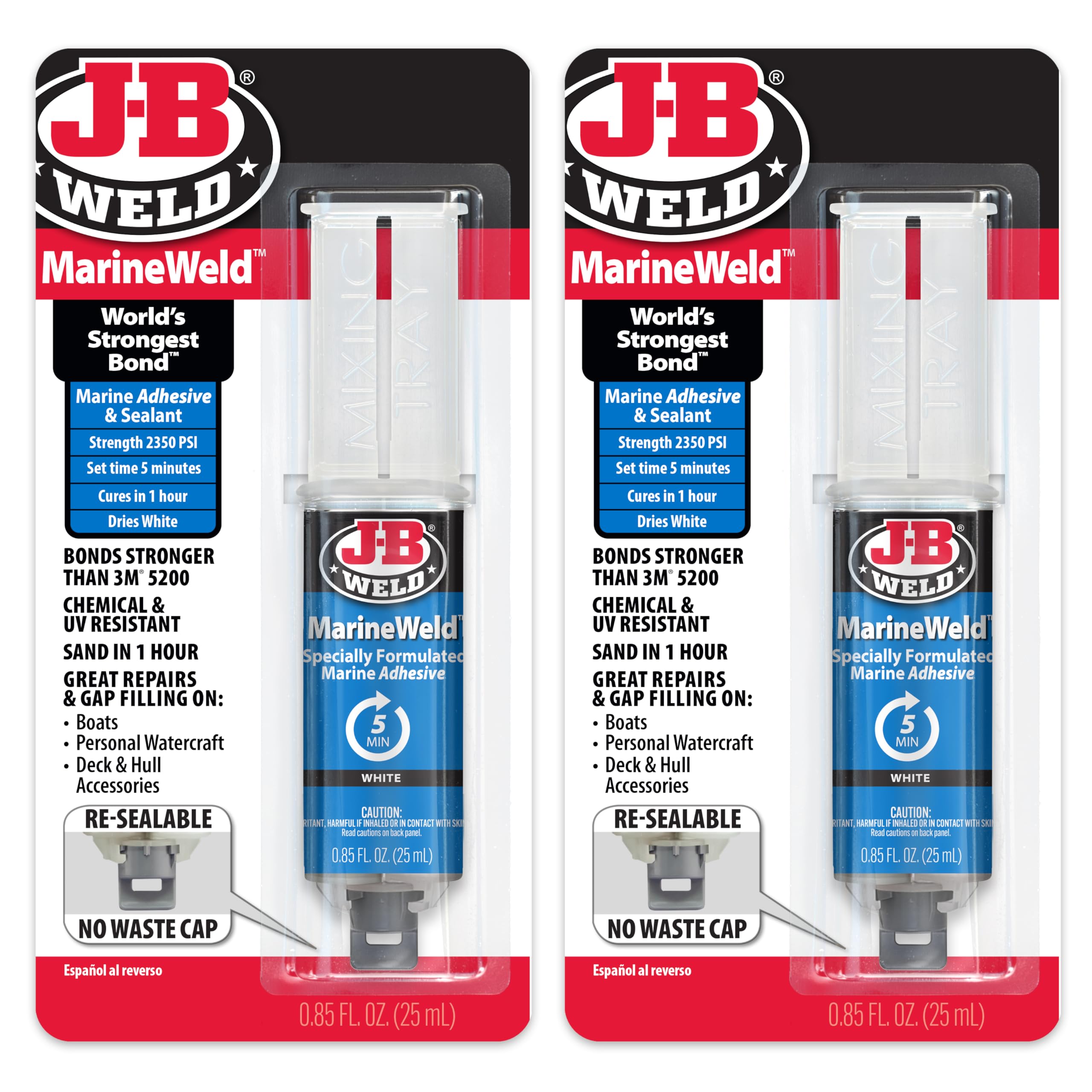 J-B Weld Marineweld Syringe 2-Pack, White, Uv Resistant, High-Strength & Impact Resistant, 25Ml 2-Pack, 50172-2
