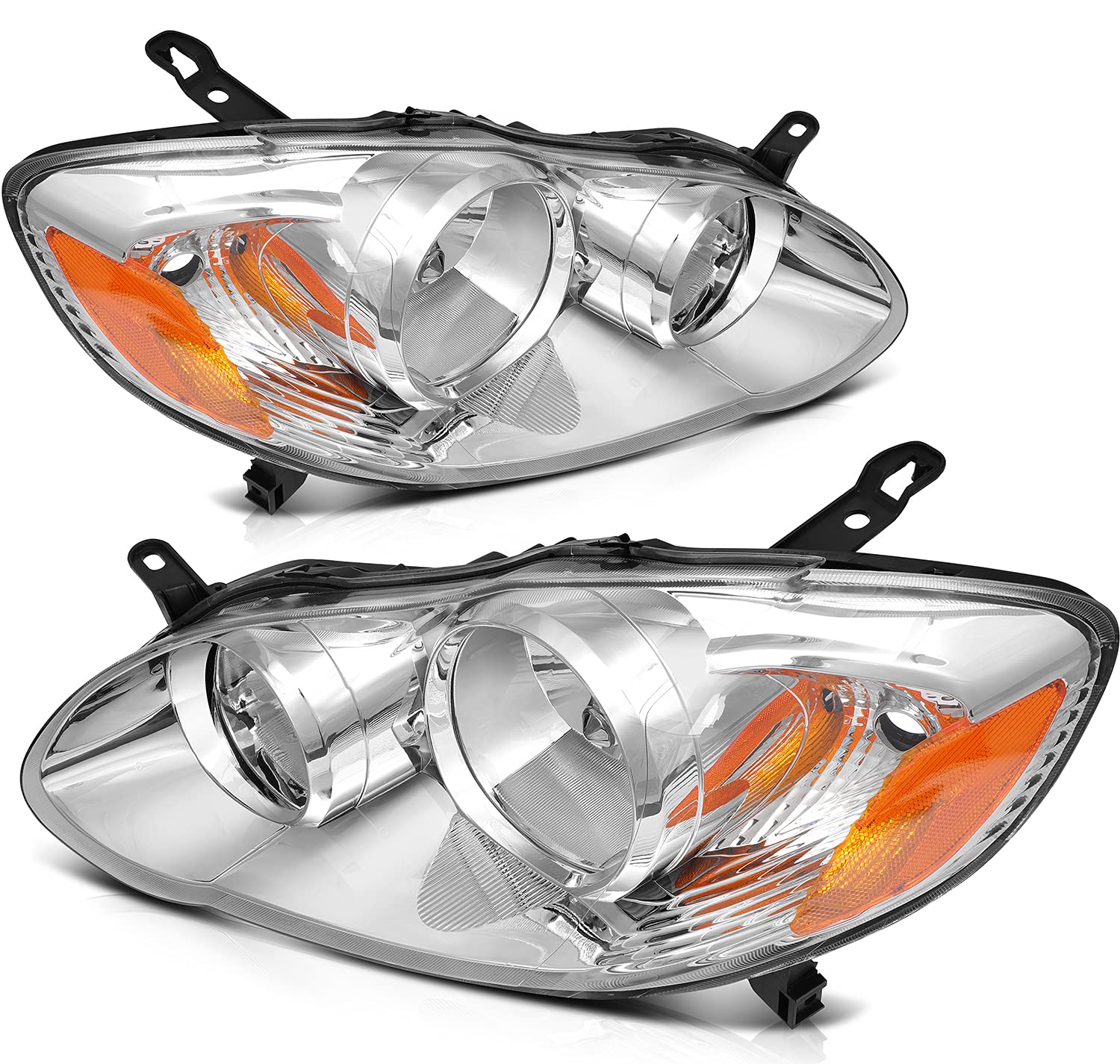 OCPTY Compatible For Toyota Corolla 2003-2008 Headlight Headlamps Chrome Housing Amber Reflector