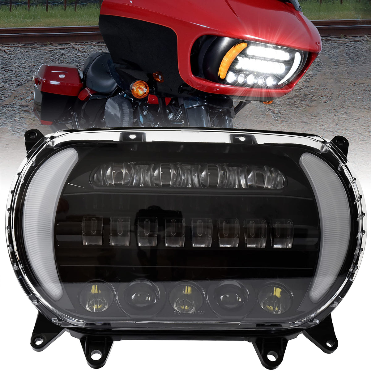 VEISUTOR LED Headlight for Road Glide 15-20, LED Head Light Headlamp Front Lamp with High Low Beam Turn Signal Light White Runni