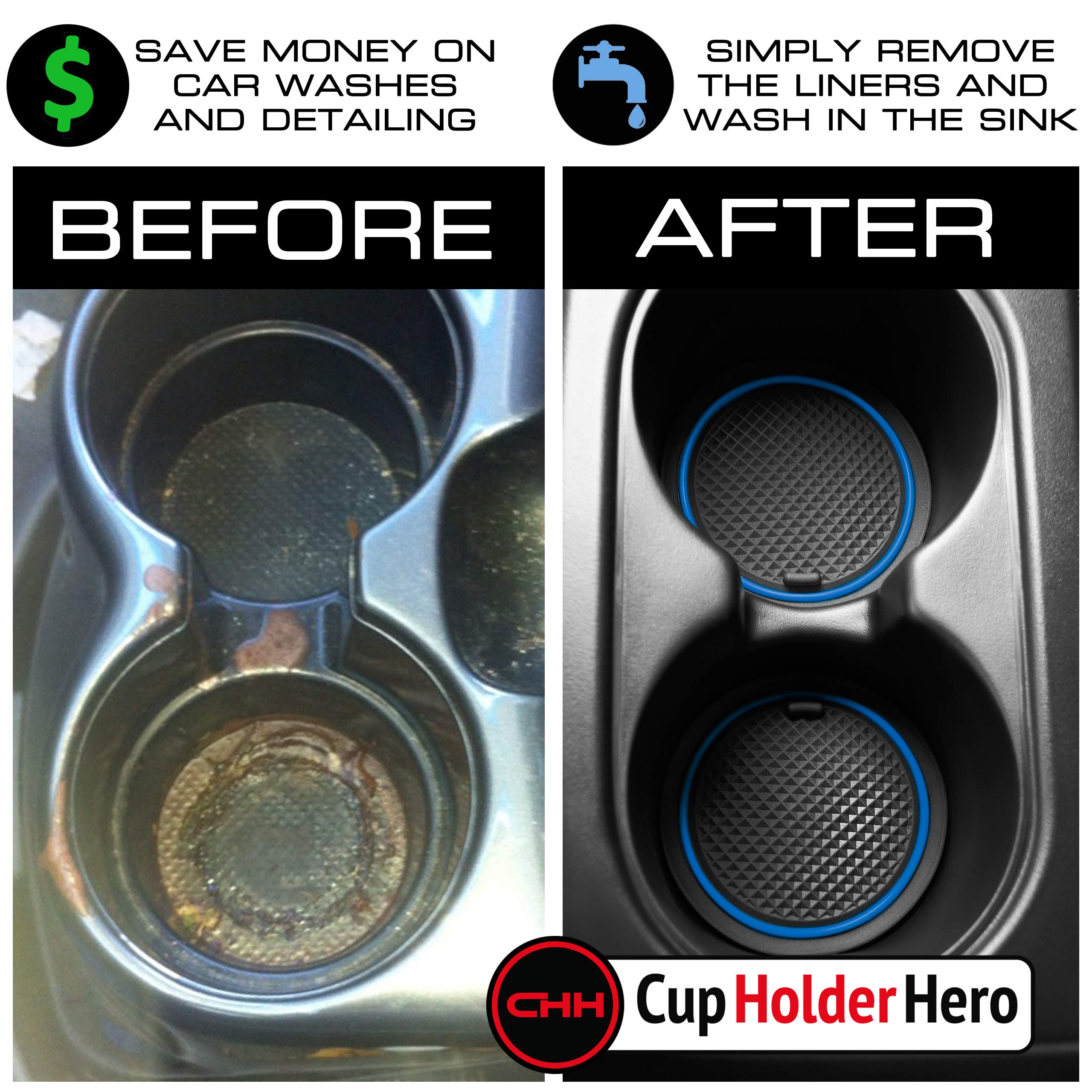 CupHolderHero Cup Holder Inserts & Console Liner Mats Set - 24pc, Extended Cab, Blue Trim, Fits Chevy Colorado & GMC Canyon 2015-2022