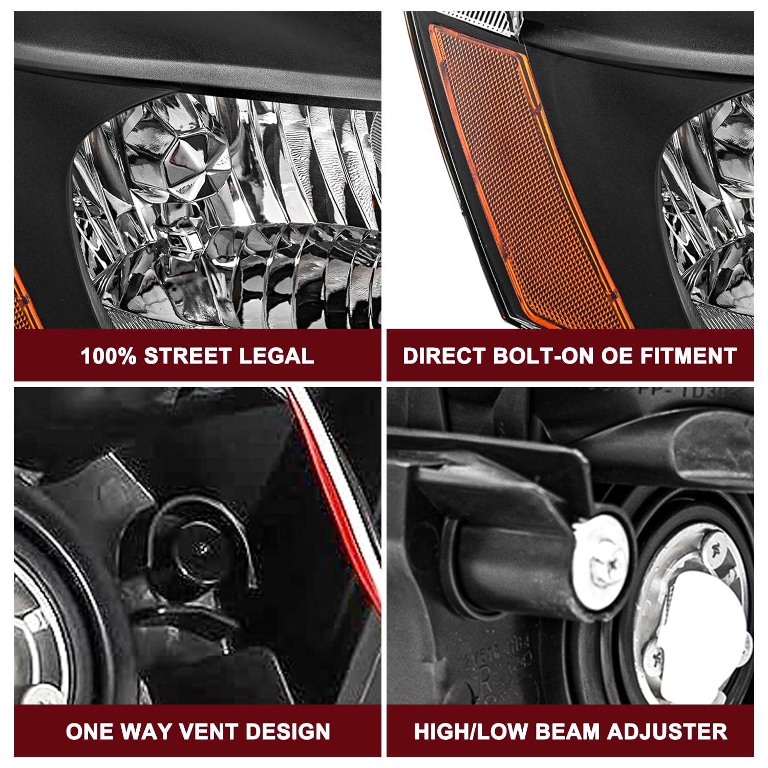 Jsboyat Headlight Assembly Replacement For 2003-2007 Honda Accord Halogen Headlamp Chrome Housing With Amber Reflector (Driver &