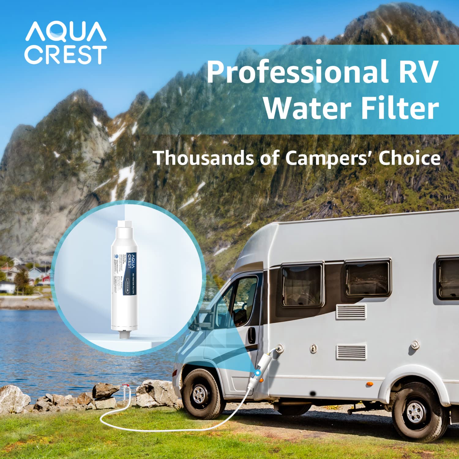 Aqua Crest Rv Inline Hose Water Filter, Garden And Camper, Nsf Certified, Greatly Reduces Chlorine, Bad Taste, Odor, 2 Pack With