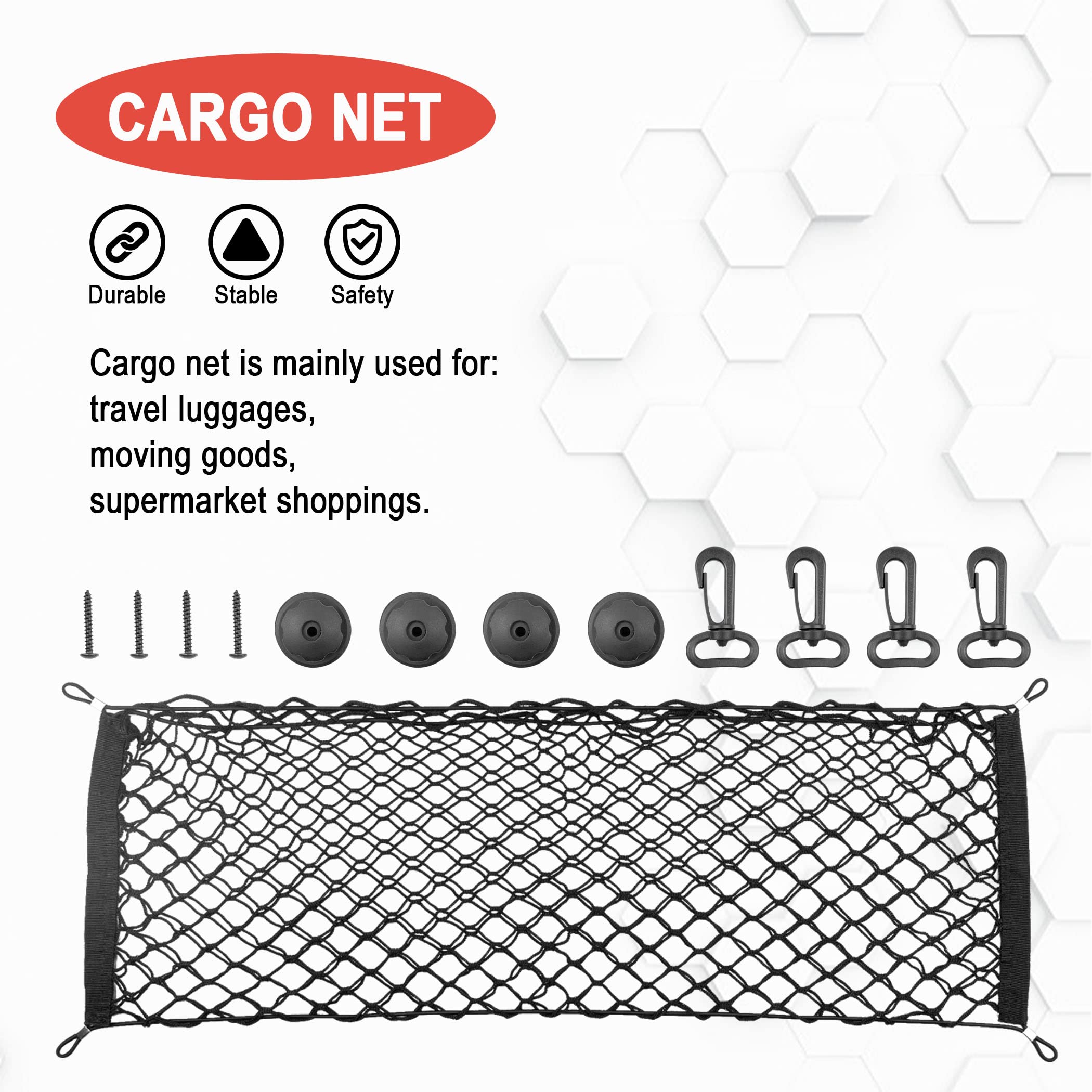 Cartman Cargo Net Hammock Trunk Organizer Vehicle Storage with 4 Adjustable Hook Black for Car, Vehicle, SUV (35.4&quot;x11.8&quot;)