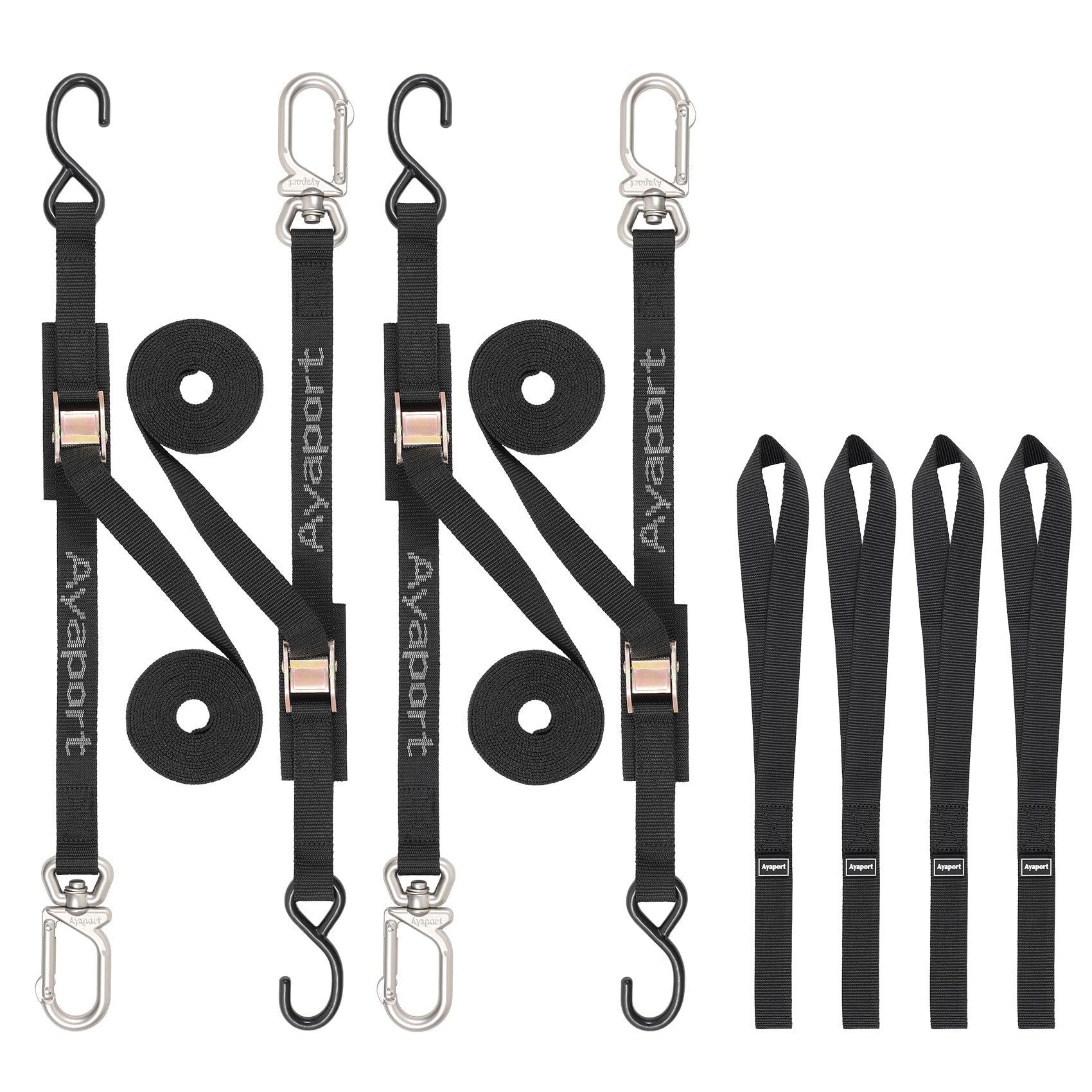 Ayaport Cam Buckle Tie Down Straps 6 Feet With Swivel Carabiner Hook For Motorcycle, Kayak, Car, Truck, Dirt Bike