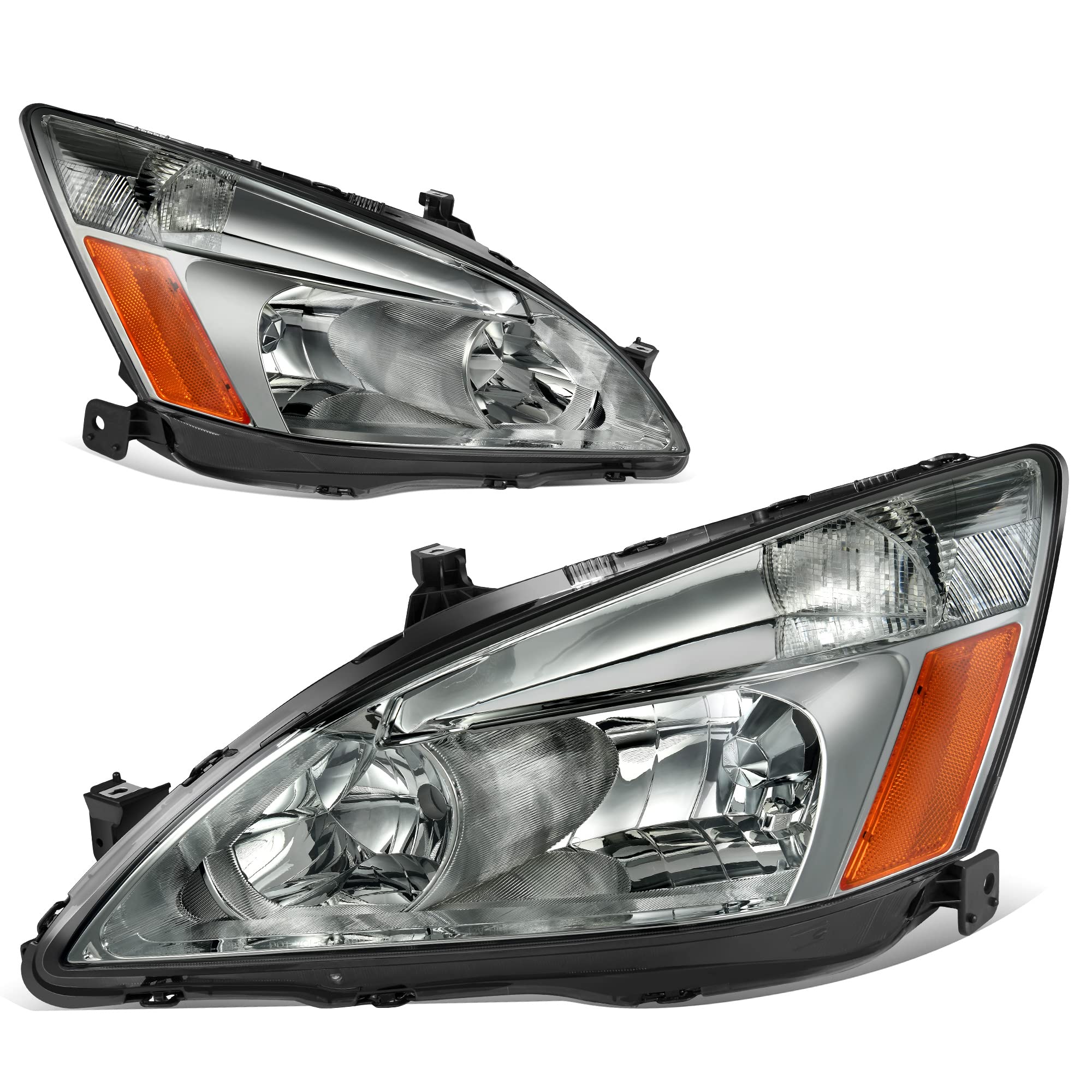 Autosaver88 Headlights Assembly Compatible With 2003-2007 Honda Accord Coupe Sedan Replacement Chrome Housing Smoke Lens Amber R