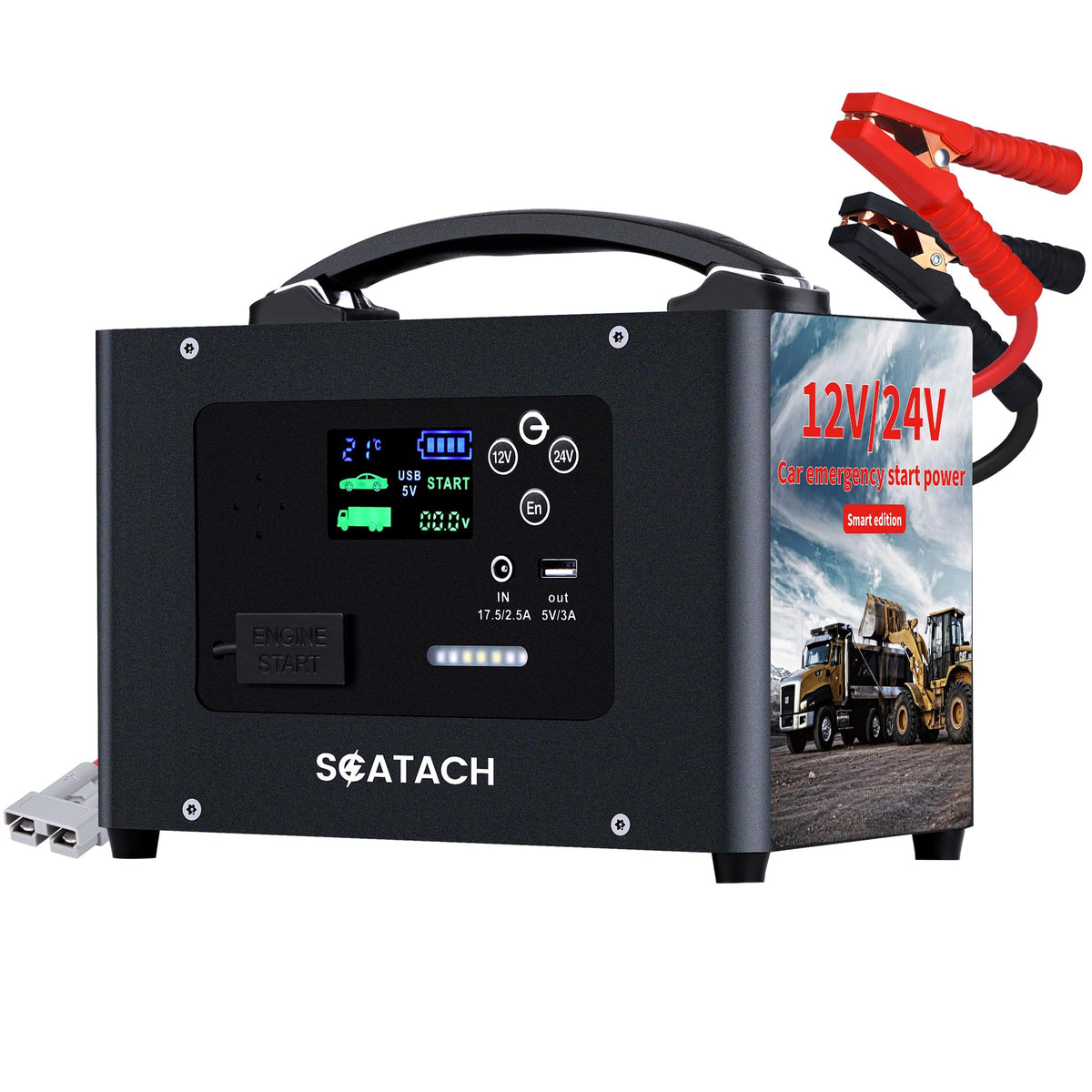 Scatach Q16 5000A Car Jump Starter With Air Compressor, 150Psi Portable Jump Starter Battery Pack (14.0L Gas/12.0L Diesel), With