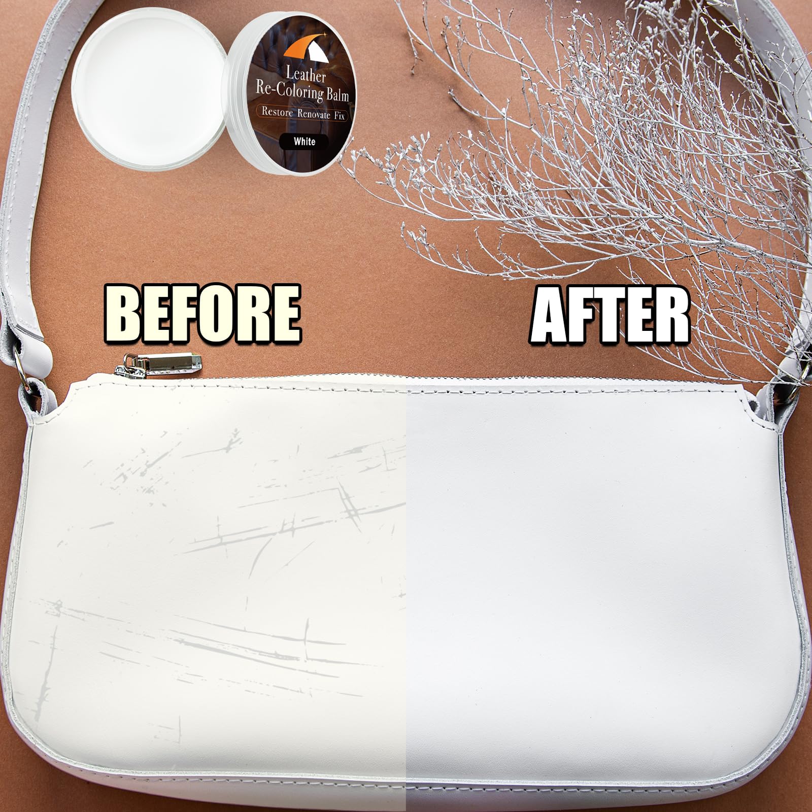White Leather Repair Kit, White Leather Recoloring Balm, Leather Dye - Restore & Renew Scratch, Faded And Aged Leather & Vinyl C