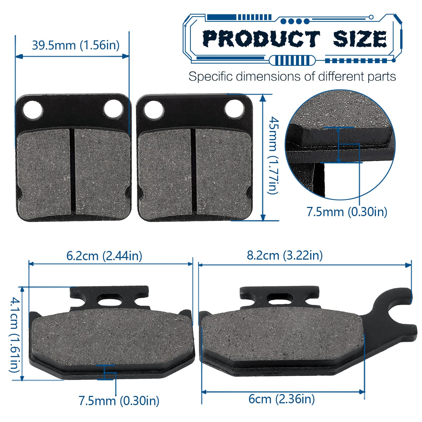 Locopow Front And Rear Brake Pads For Yamaha Kodiak 400 450 2000 2001 2002 2003 2004 2005 Grizzly 400 450 2007 2008 2009 2010 Wolverine 450 Big Bear 400 Yfm400 Yfm450