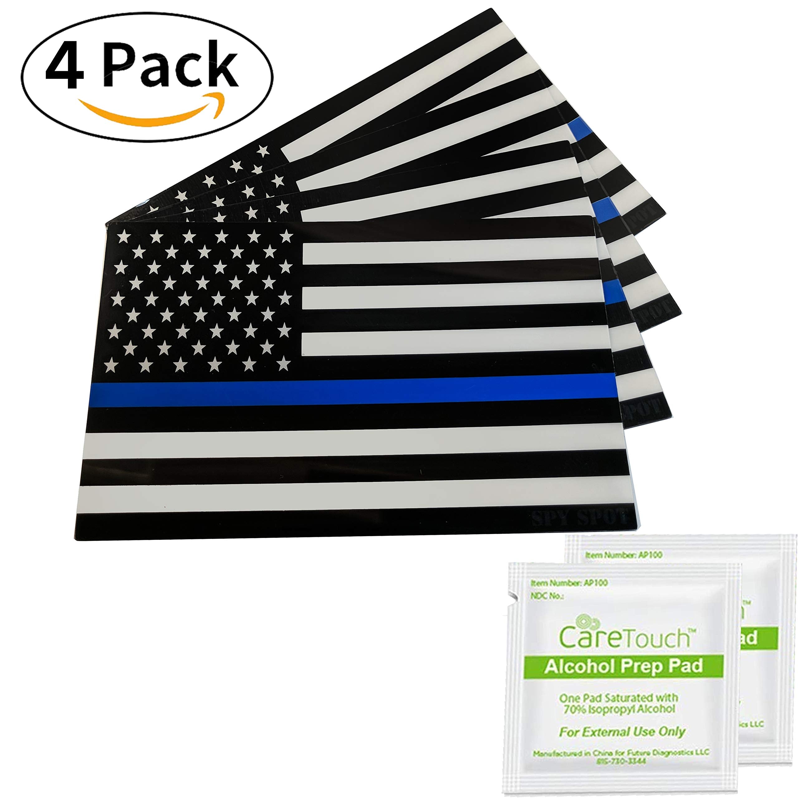Thin Blue Line Black White And Blue Flag | Set Of 4 | 4''X 2.5'' | Decal Car Stickers American Flag Support Police And Law Enfor