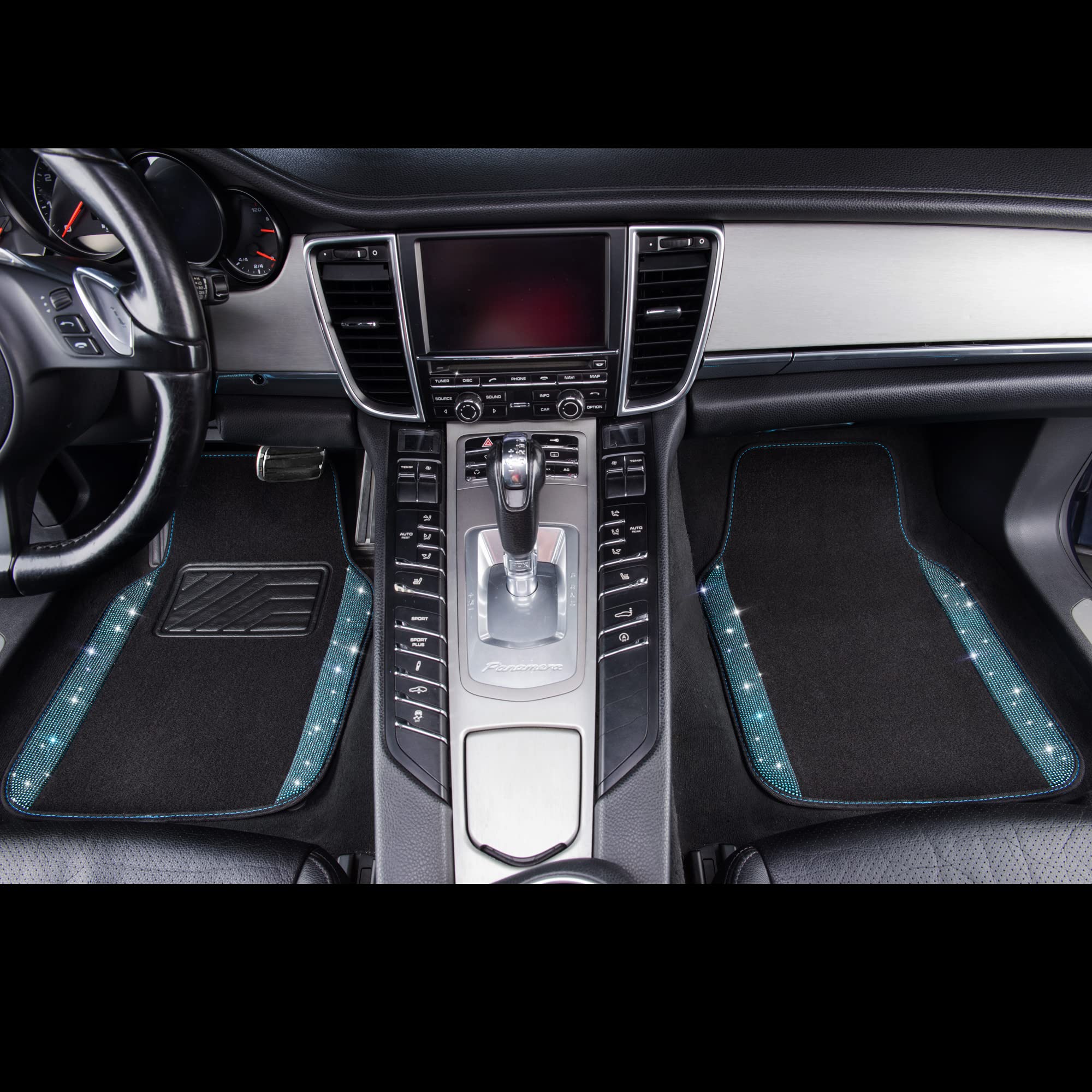 Car Pass Bling Rhinestones Diamond Waterproof Car Floor Mat, Crystal Sparkly Shining Glitter Carpet, Anti-Slip Pvc Heel Pad Univ