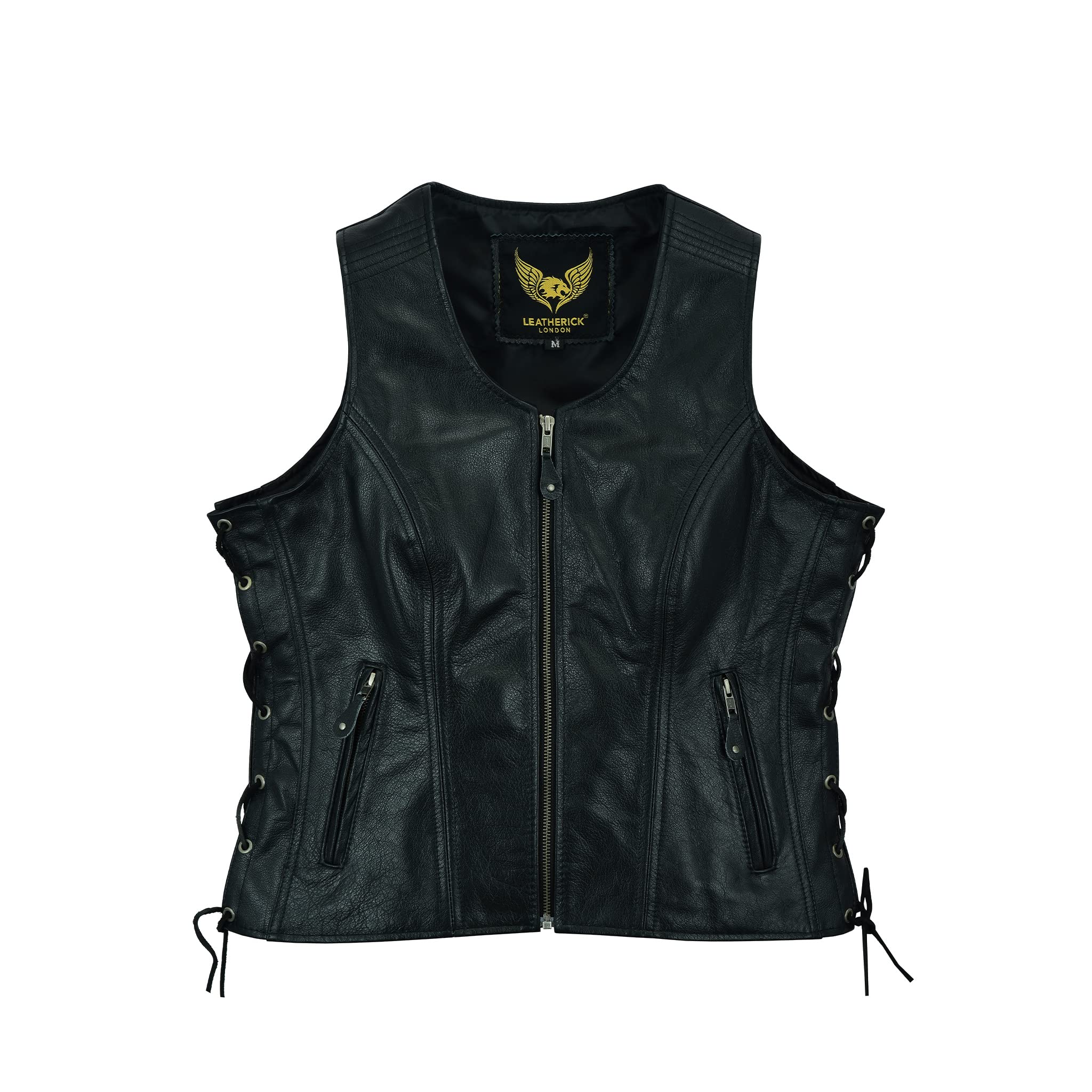 Leatherick Women Top Grain Genuine Buffalo Black Ladies Leather Vests For Motorcycle Bikers (As1, Alpha, 3X_L, Regular, Regular,