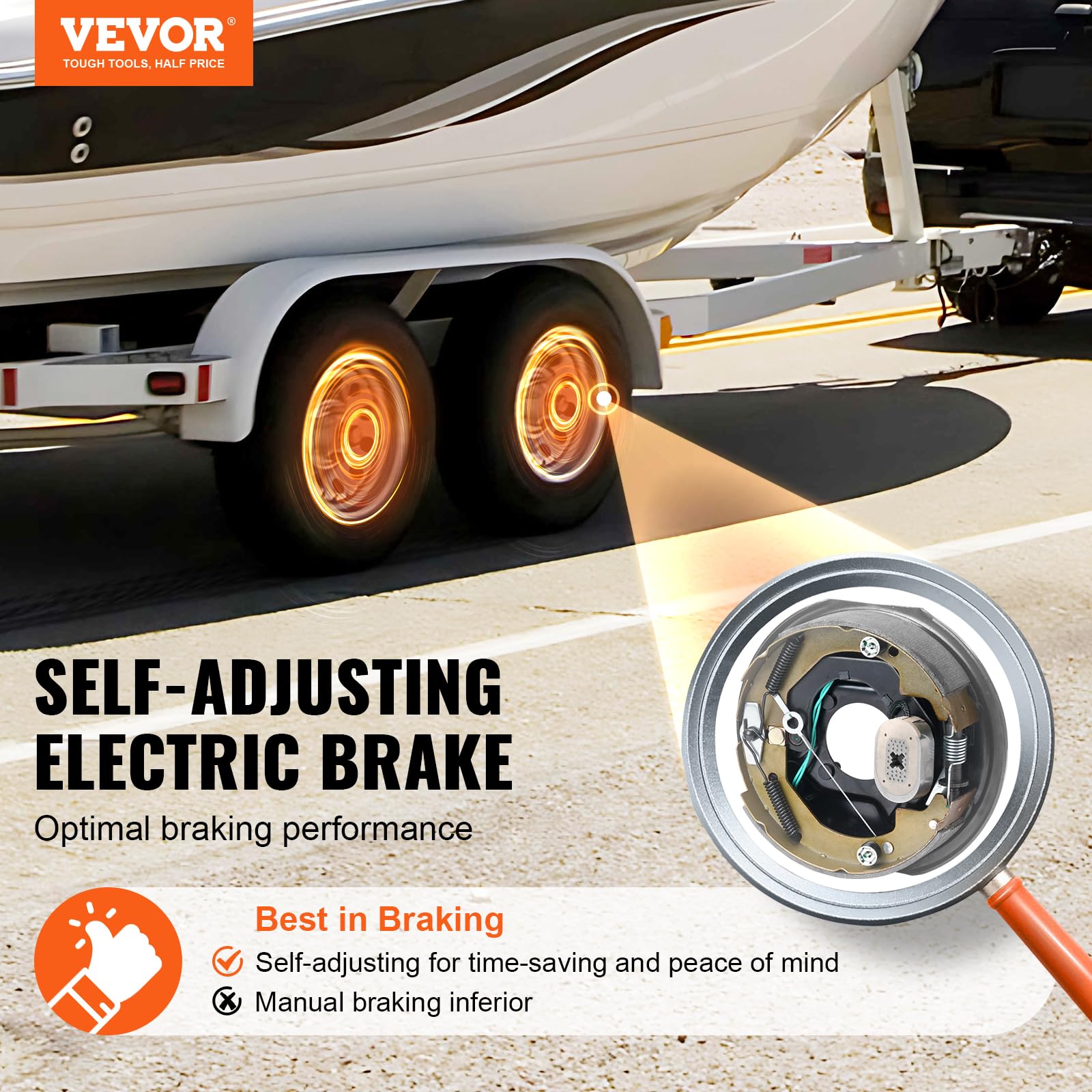 Vevor Trailer Hub Drum Kits 5 On 4.5' B.C. With 10' X 2-1/4' Electric Brakes, Self-Adjusting Trailer Brake Assembly For 3500 Lbs Axle, 4-Hole Mounting, Backing Plates For Brake System Part Replacement