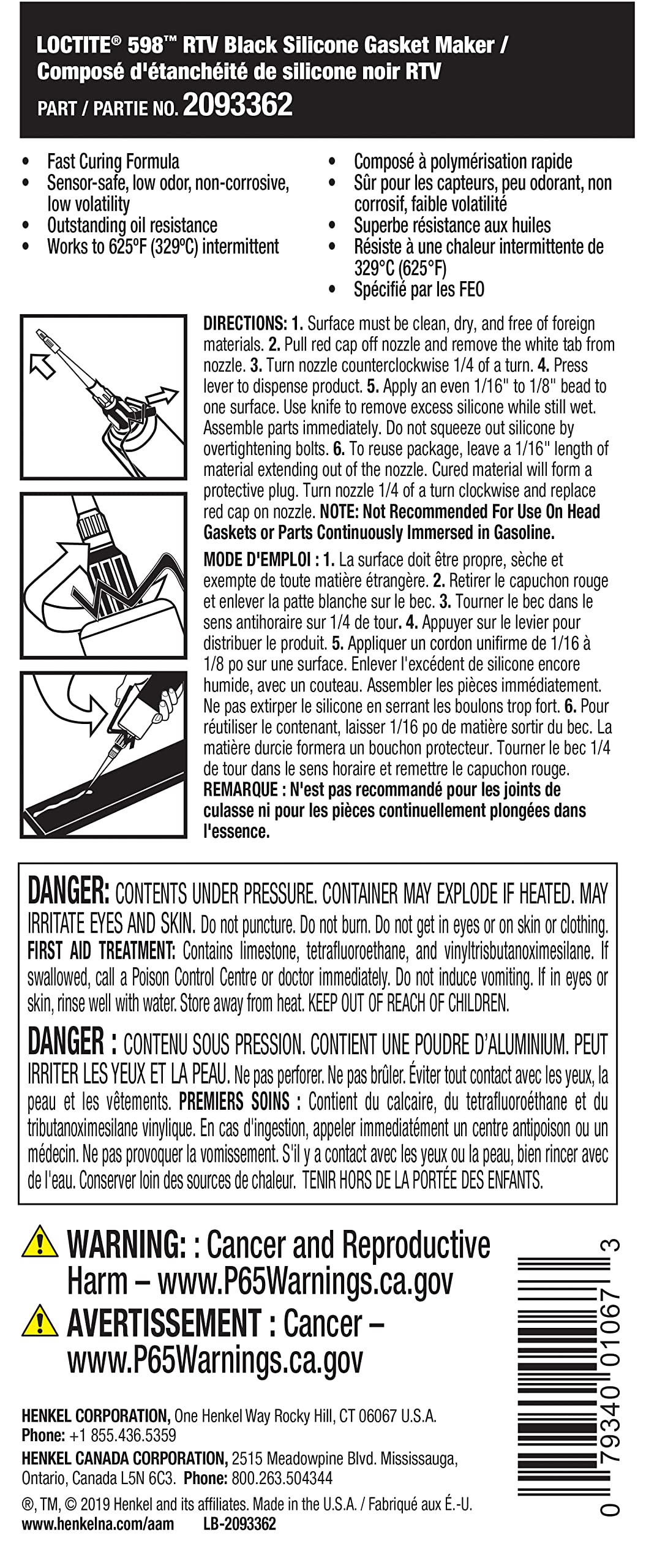 Loctite 598 RTV High Performance Silicone, Black, 190 ml -2093362