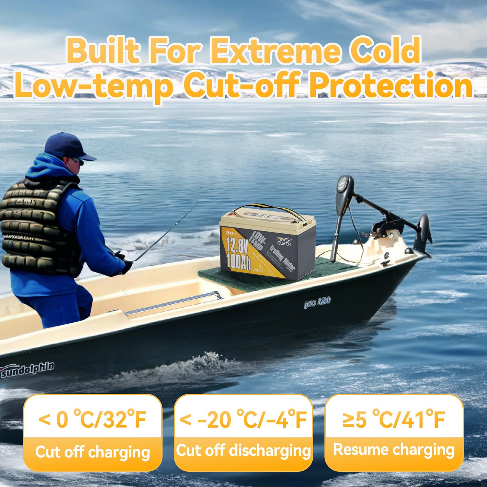 Power Queen 2Pack 12.8V 100Ah Trolling Motor Lifepo4 Battery, Low Temperature Cut-Off Function, Built-In 100A Bms, Grade A Batte