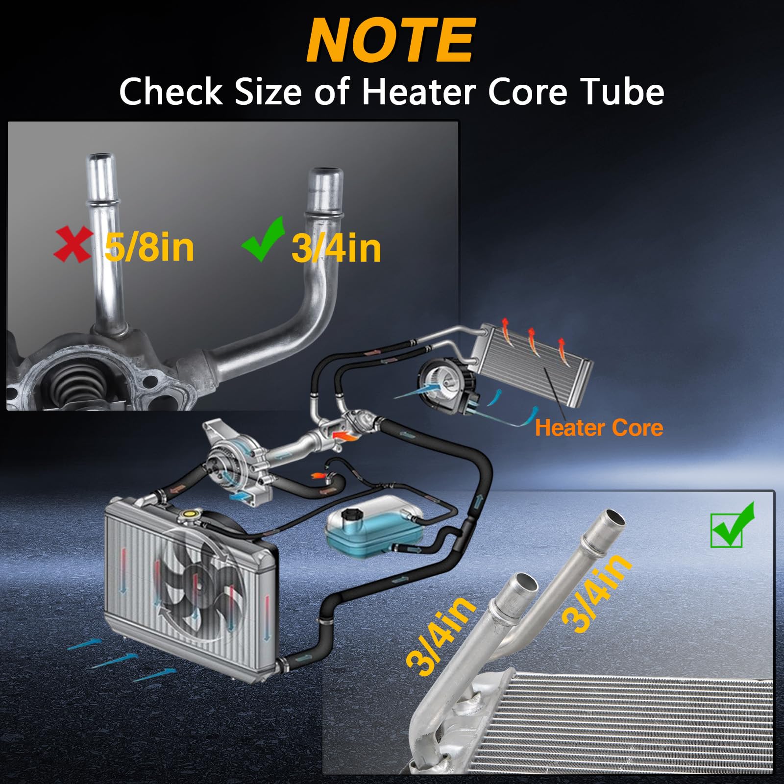 EVRBUL 2PCS Heater Core Hose Connectors - Stainless Steel Coolant Hose Connector Inlet/Outlet 3/4In Tube x 5/8In Hose Compatible