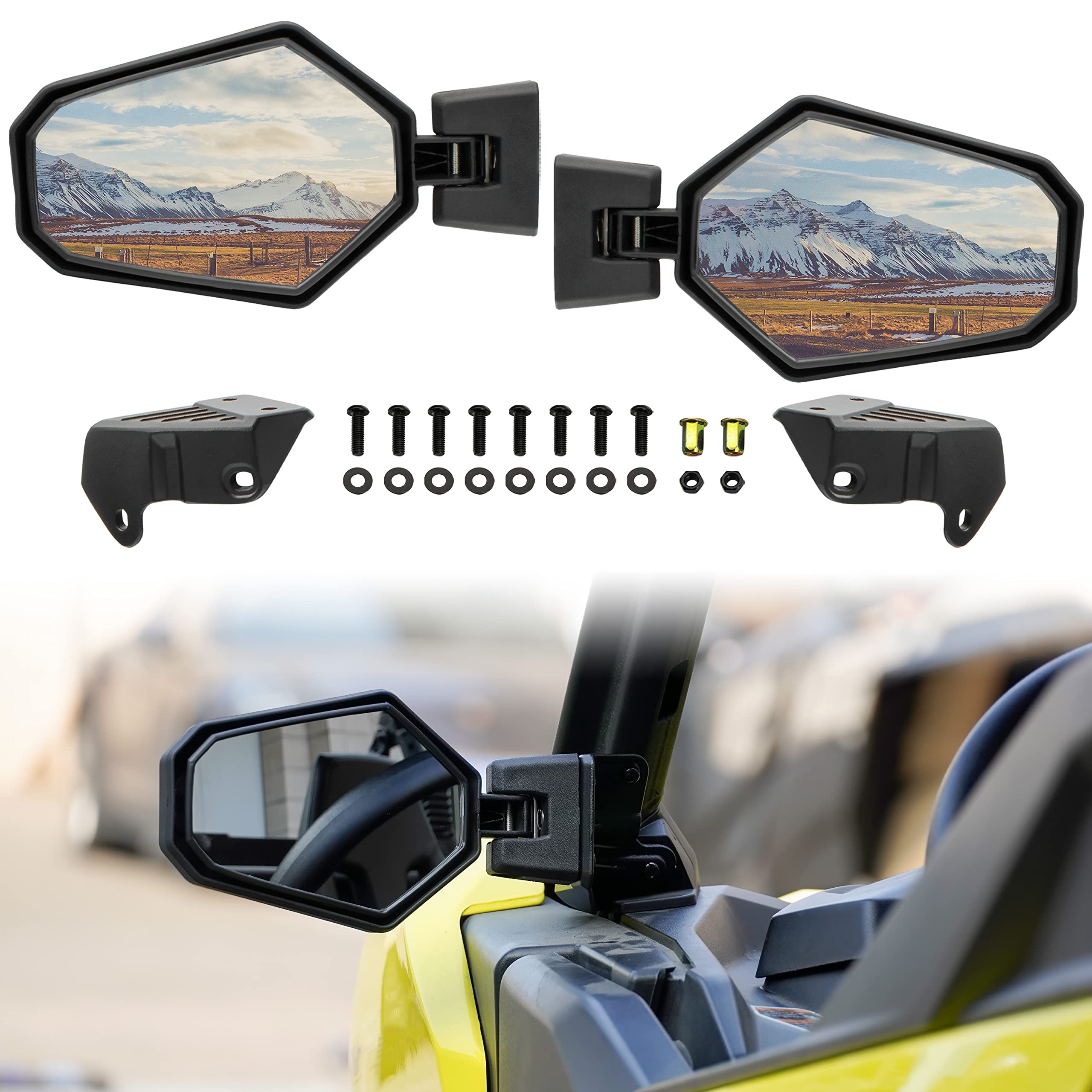 Sautvs Adjustable Folding Side Rear View Mirrors For Can Am Maverick Trail Sport Commander, Premium Side Mirrors For Can-Am Mave